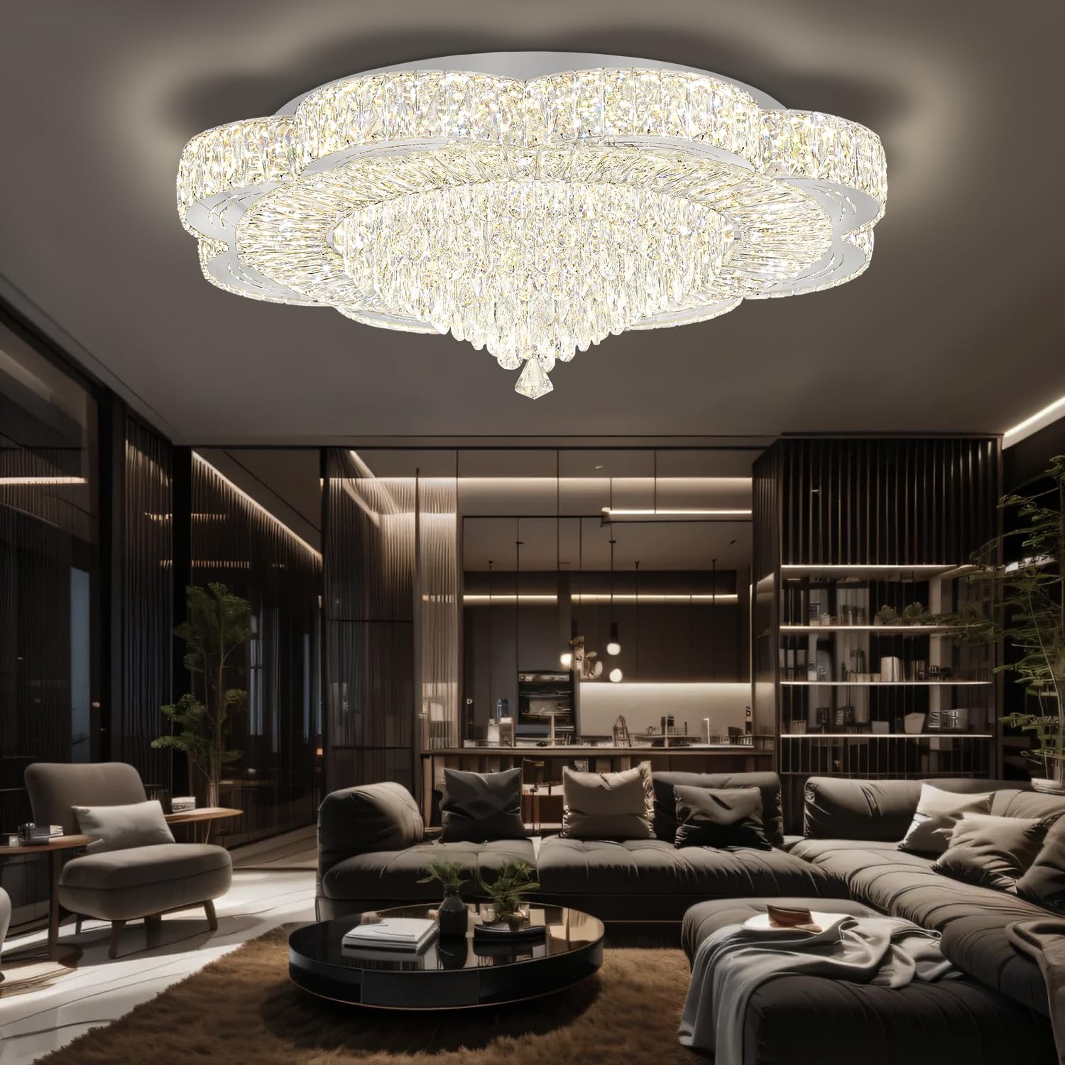 Modern Empire Crystal Chandelier 32" Chrome