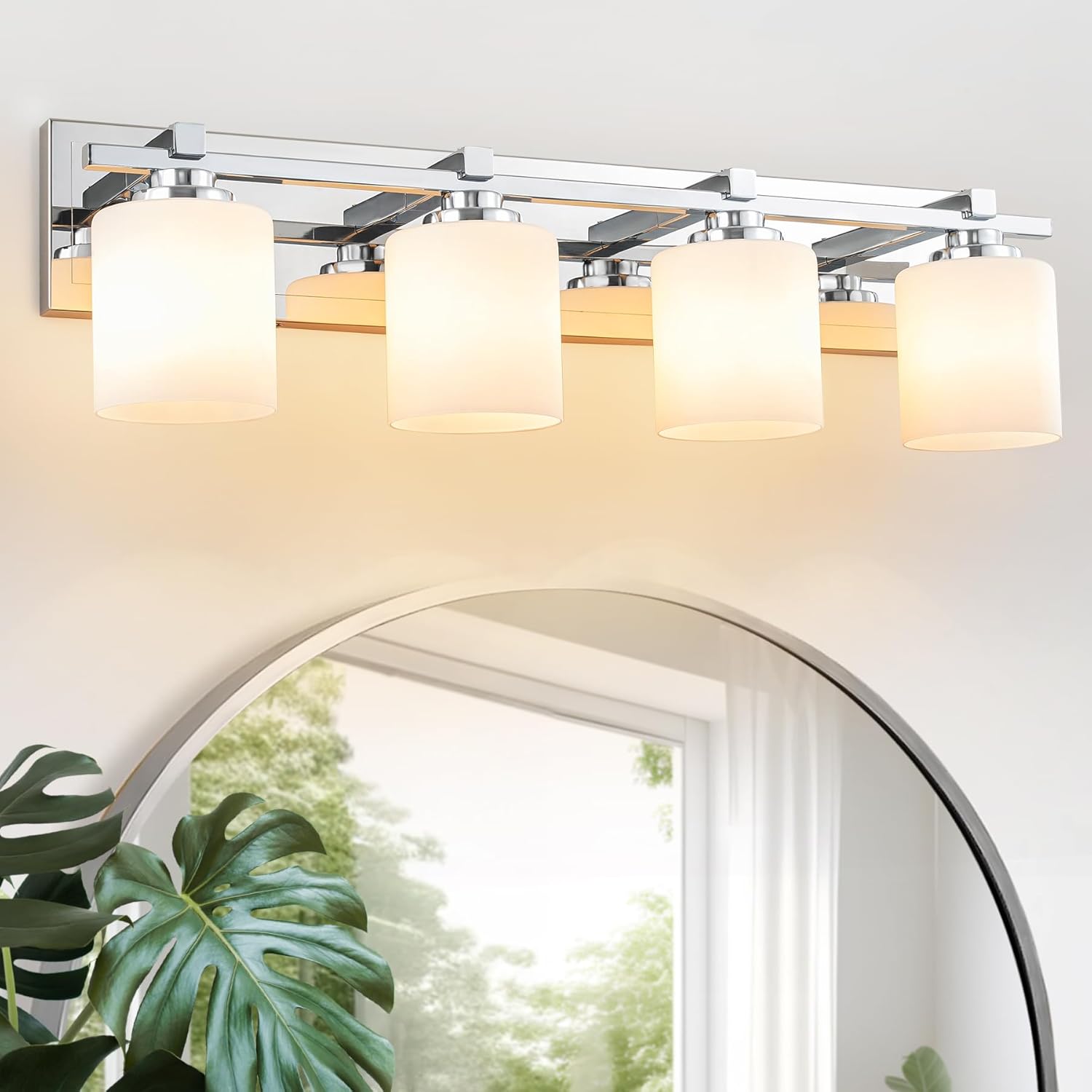 4-Light Chrome Vanity Light with Glass Shades