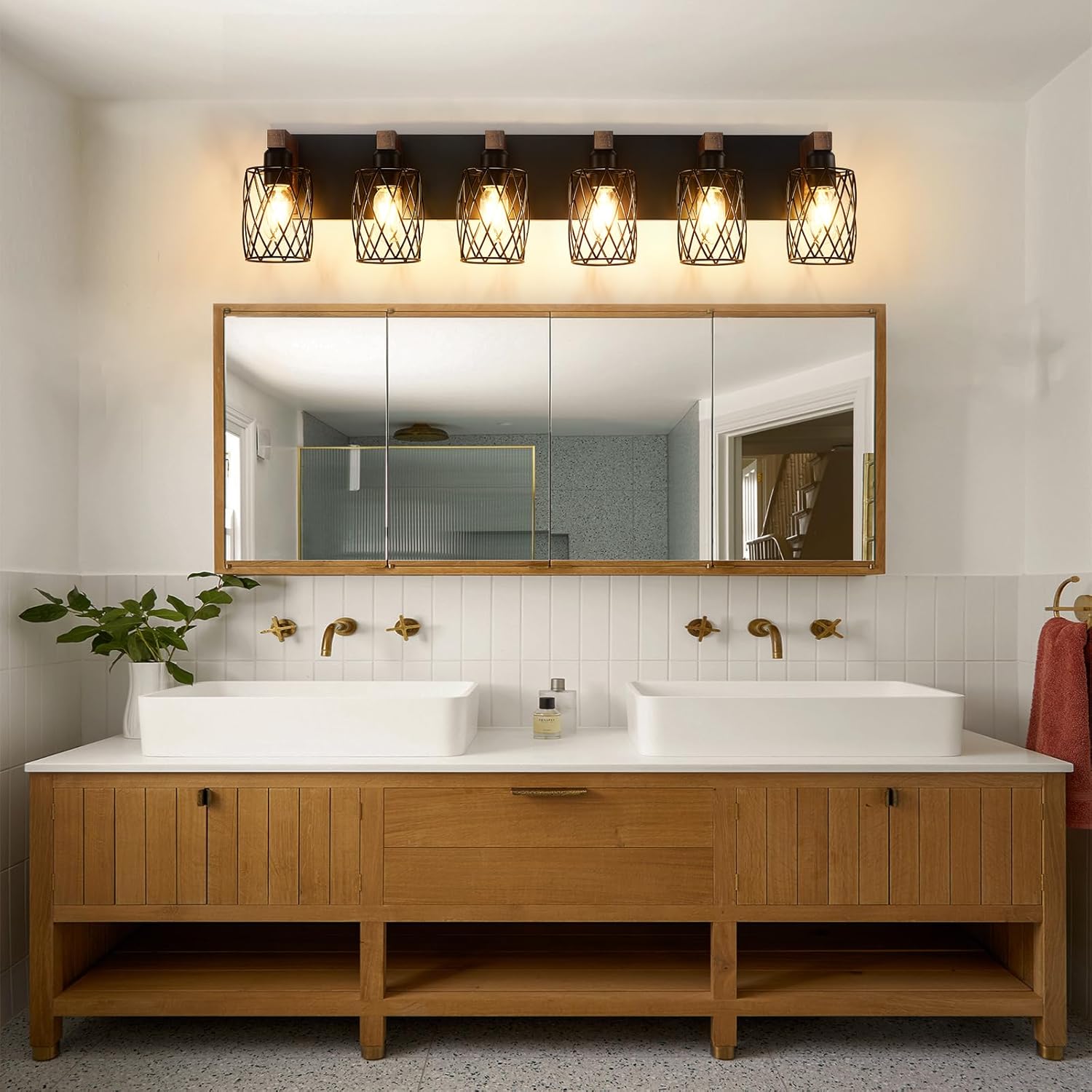 6-Light Farmhouse Vanity Light – Black Cage