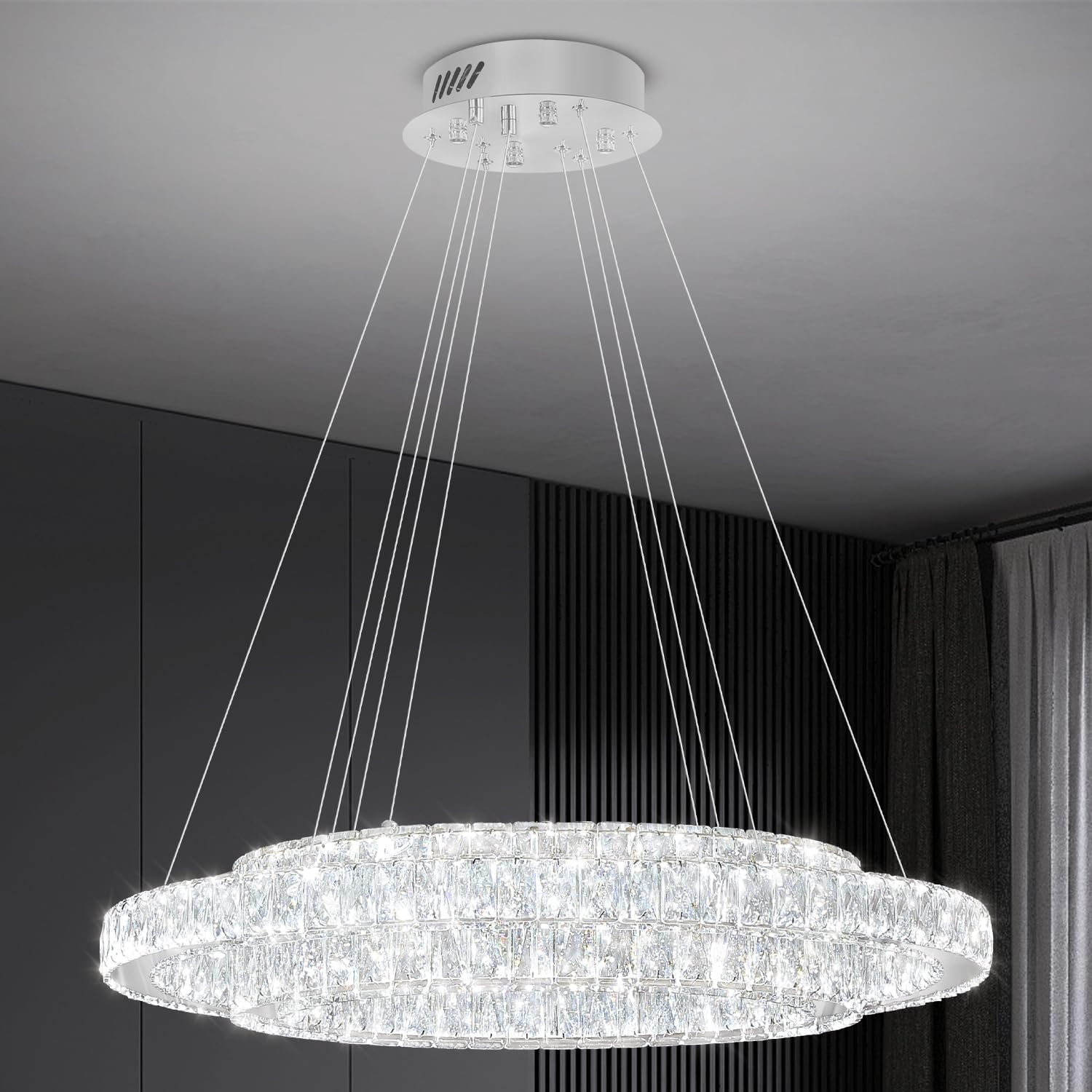 D32"+D20" Modern 2-Ring Crystal LED Chandelier