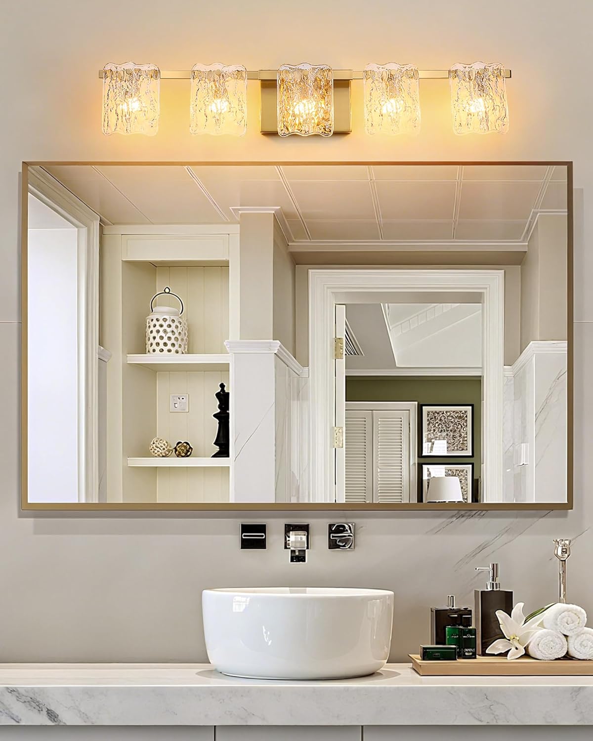 5-Light Brushed Gold Vanity Light – 31" Wide