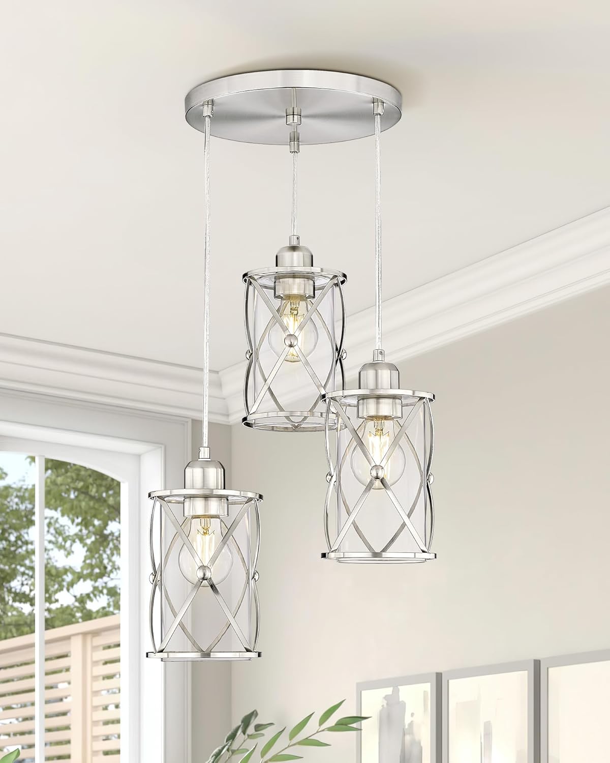 3-Light Brushed Nickel Pendant Chandelier