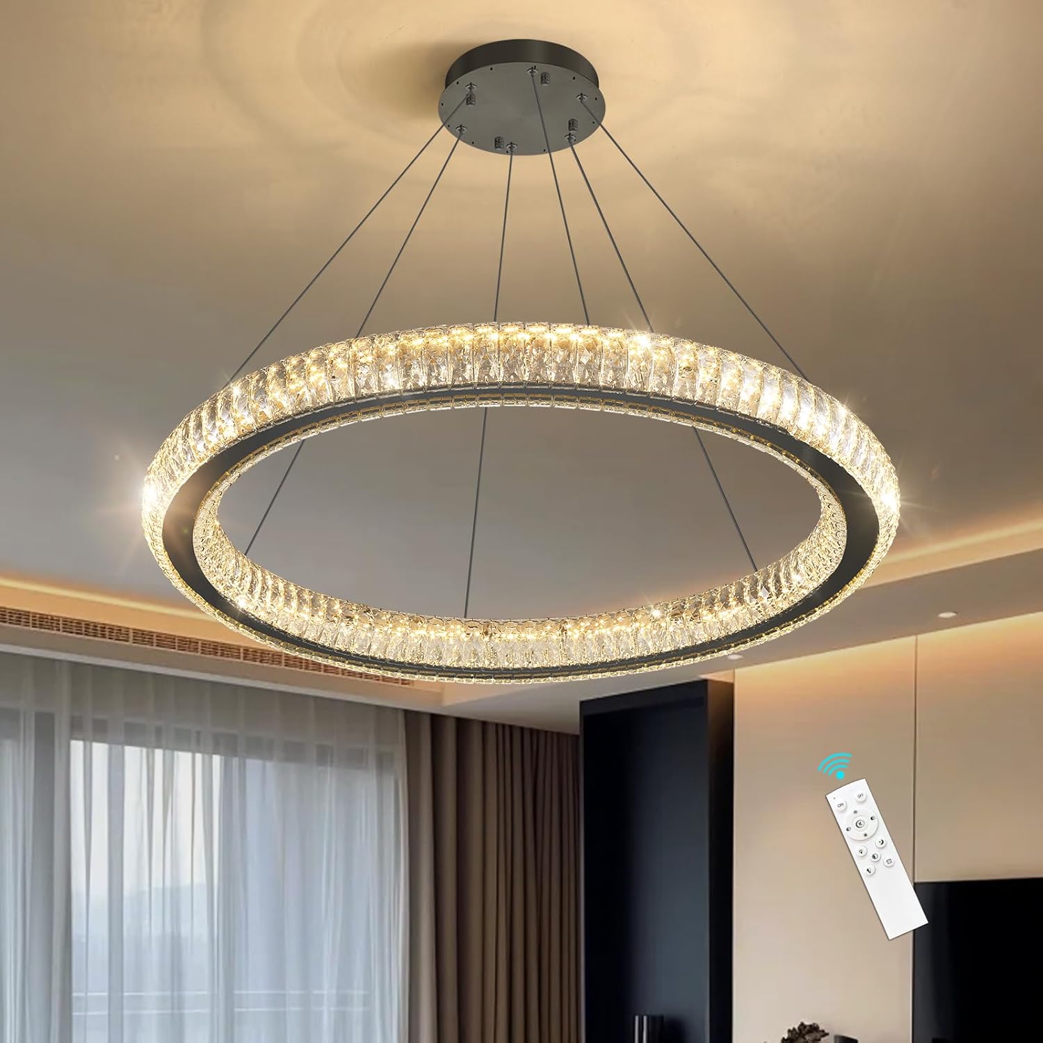 Modern 3-Ring Crystal LED Chandelier