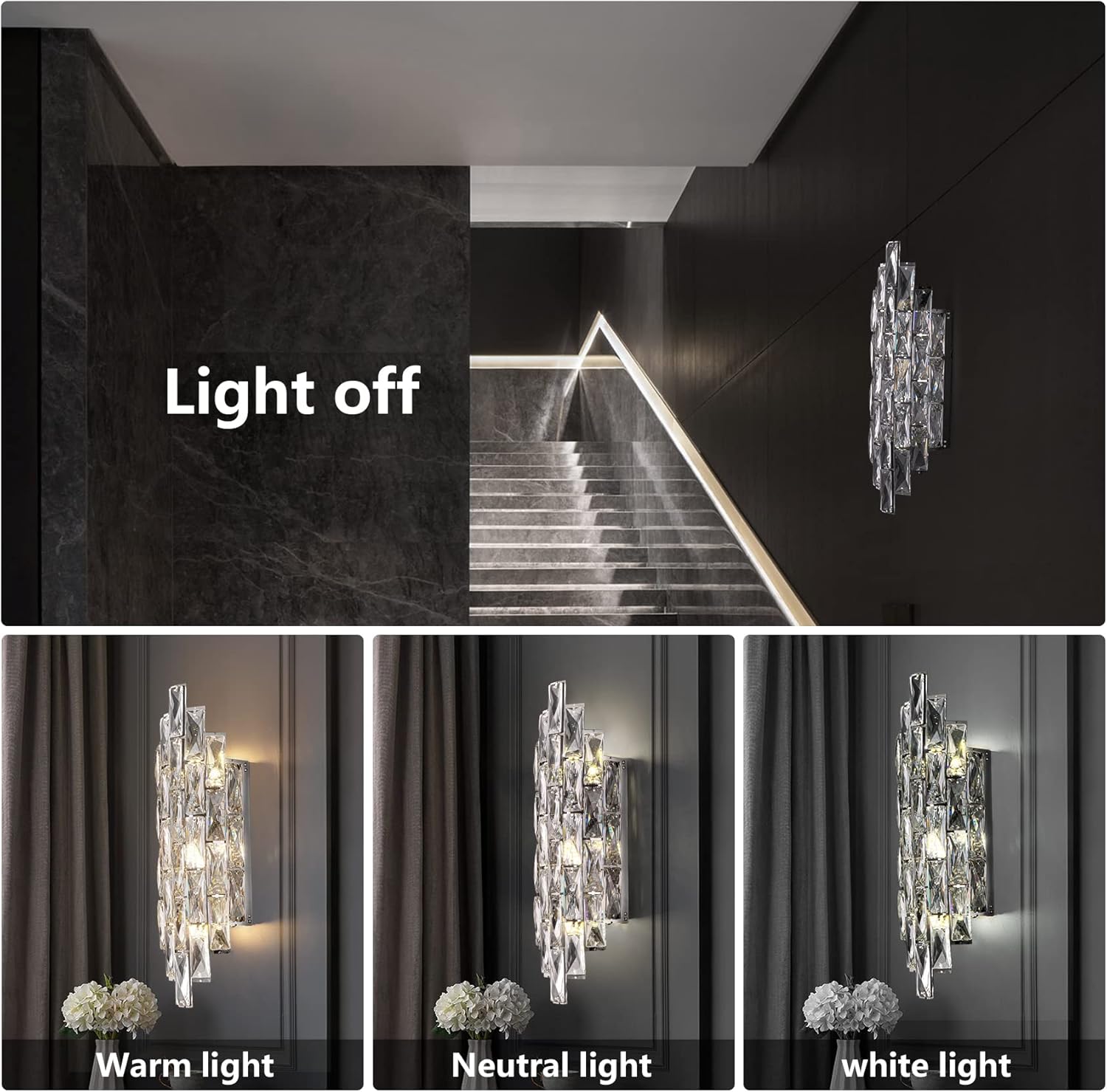 Modern Crystal Chrome Wall Sconce Light