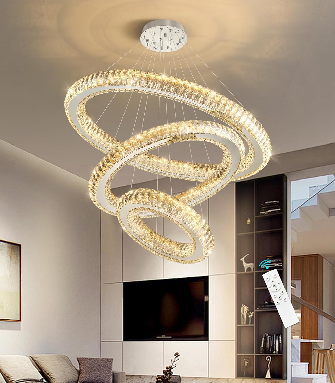 Modern 3-Ring Crystal LED Chandelier