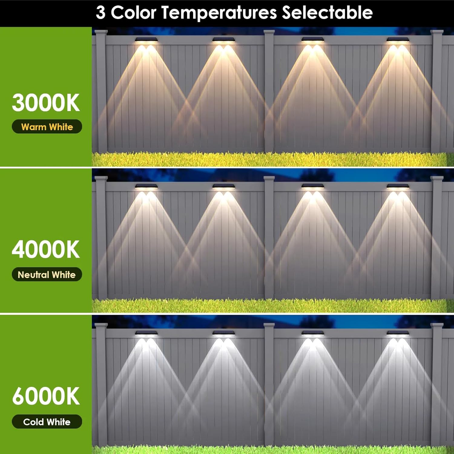 Solar Fence Lights – 8 Pack, 3 Color Modes