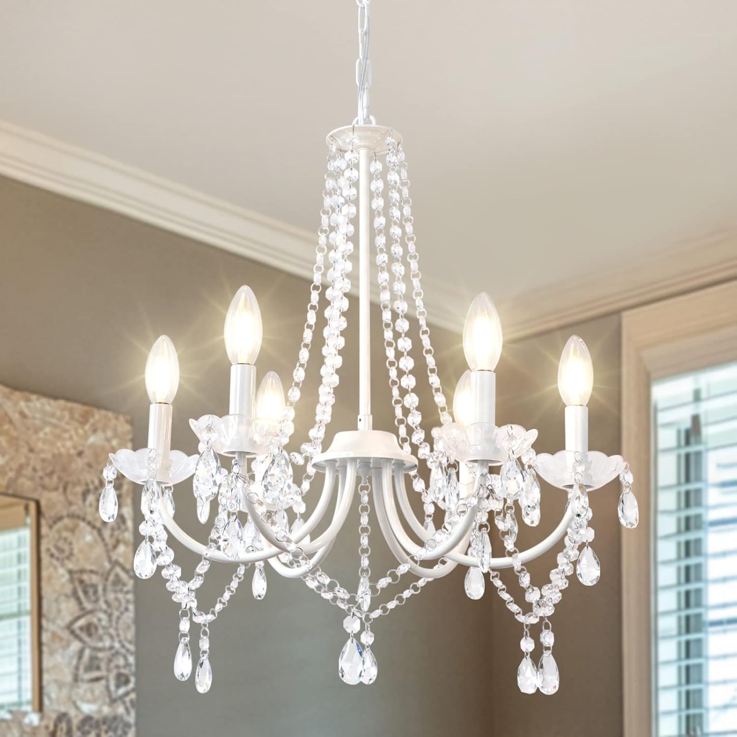 White Crystal Chandelier – 6-Light Elegant