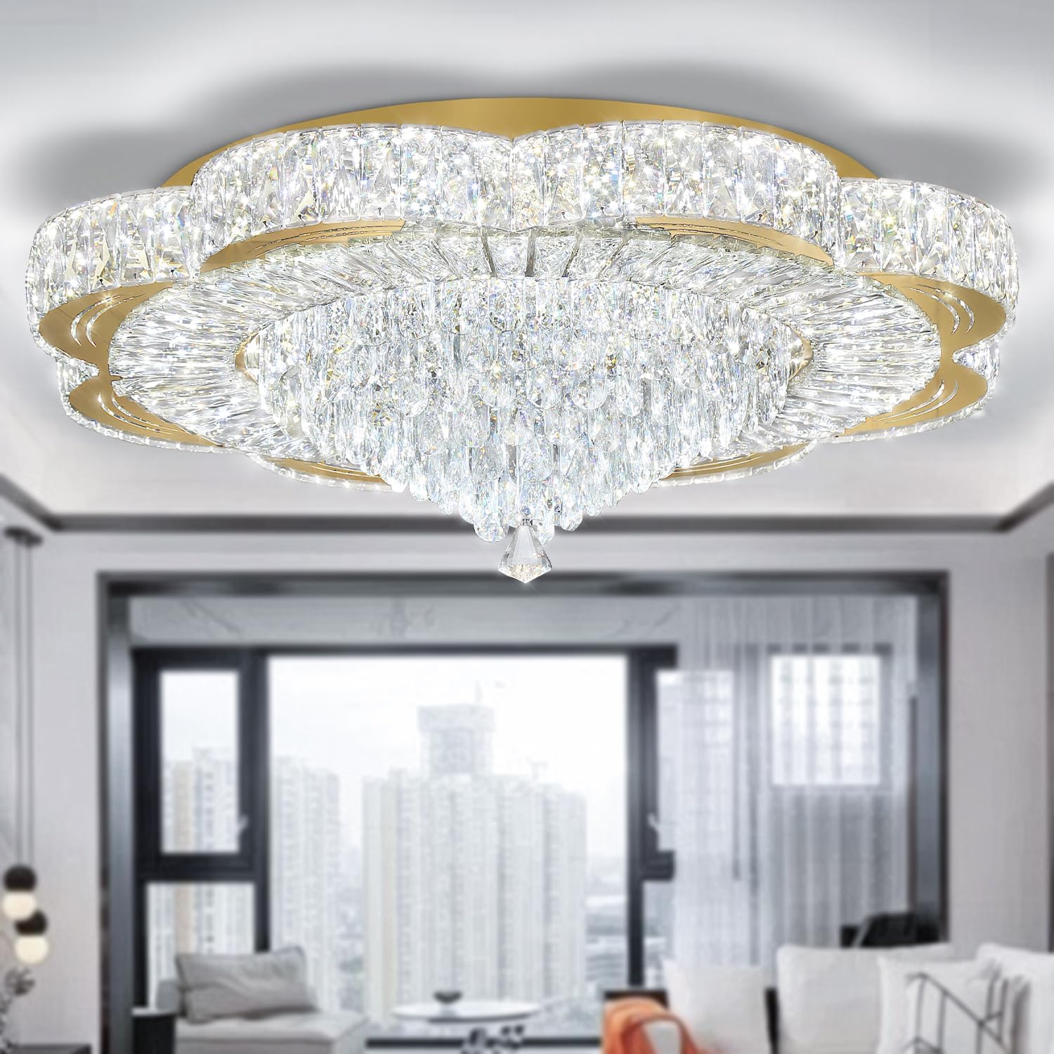 Modern Empire Crystal Chandelier 32" Chrome