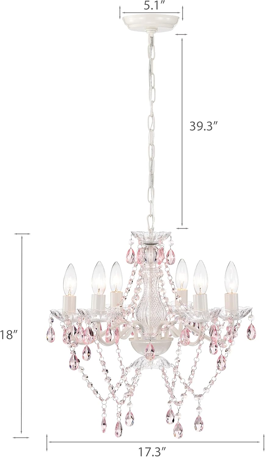 White & Pink Crystal Candle Chandelier – 6-Light