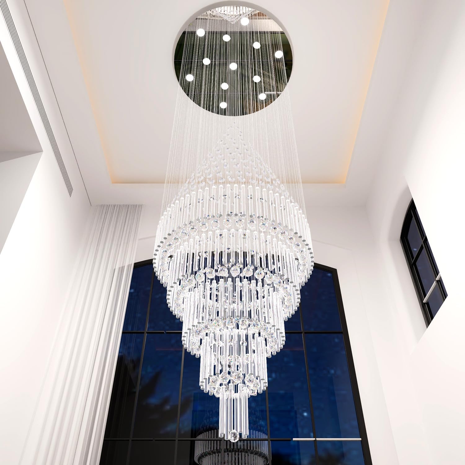 D24"×H86" Modern Raindrop Crystal Foyer Chandelier