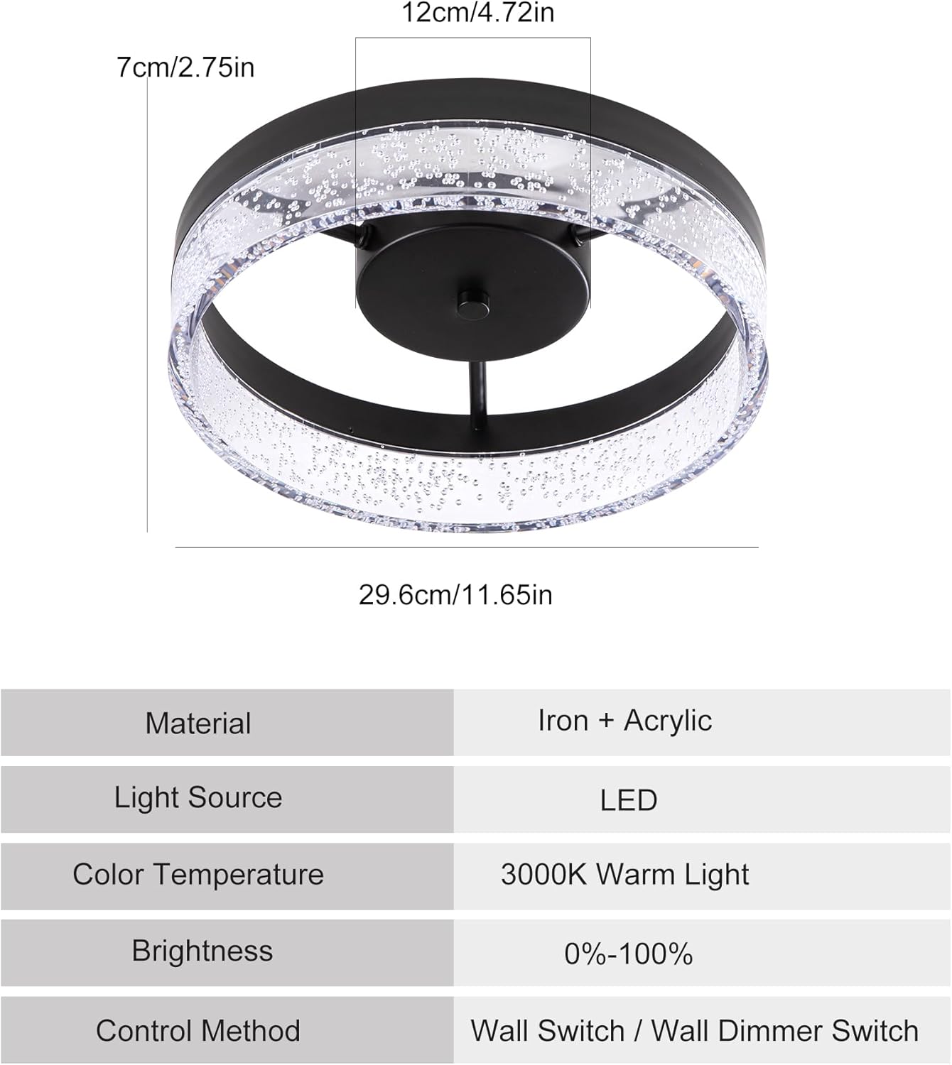 11.65" Modern Black LED Flush Mount Ceiling Light