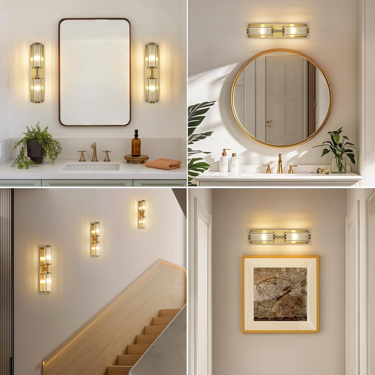 2-Light Brushed Brass Vanity Wall Lamp