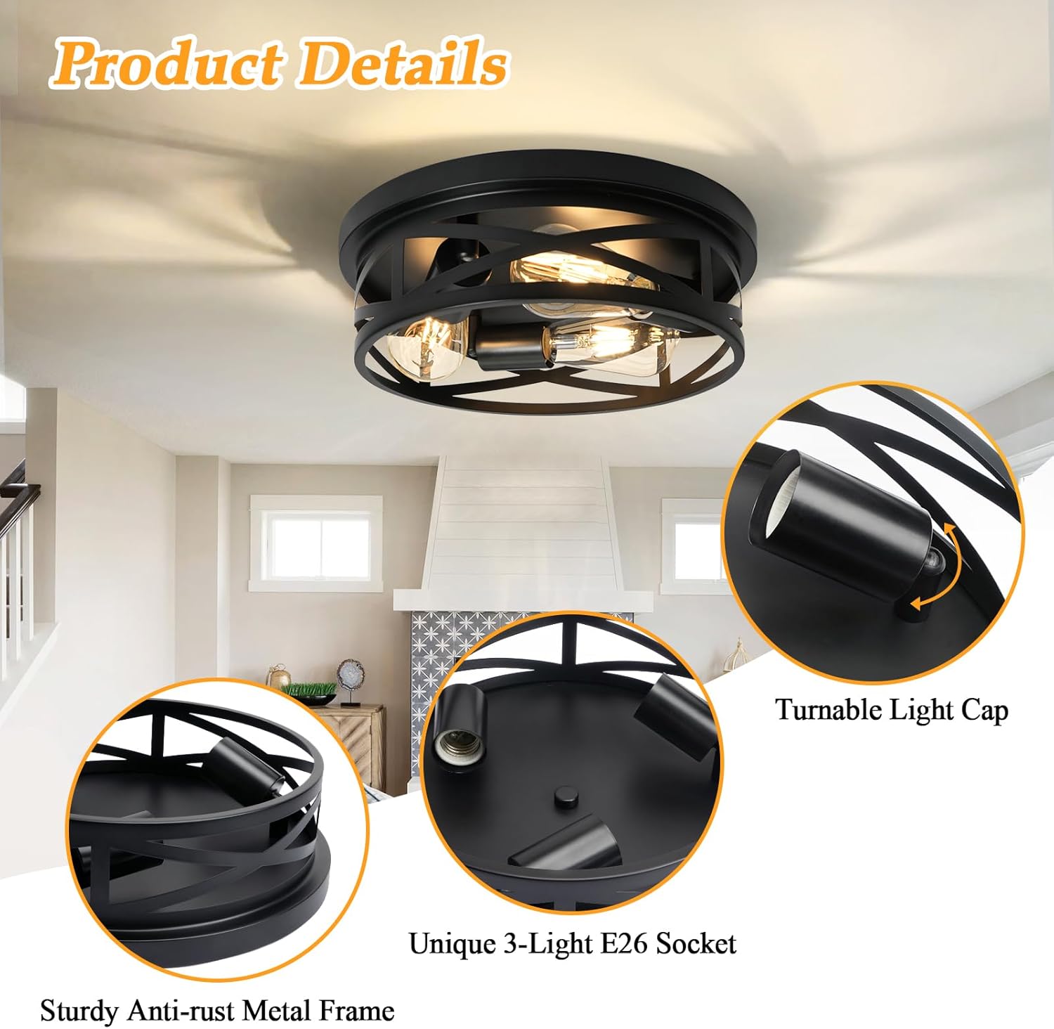 3-Light Farmhouse Ceiling Lights – 2-Pack, E26