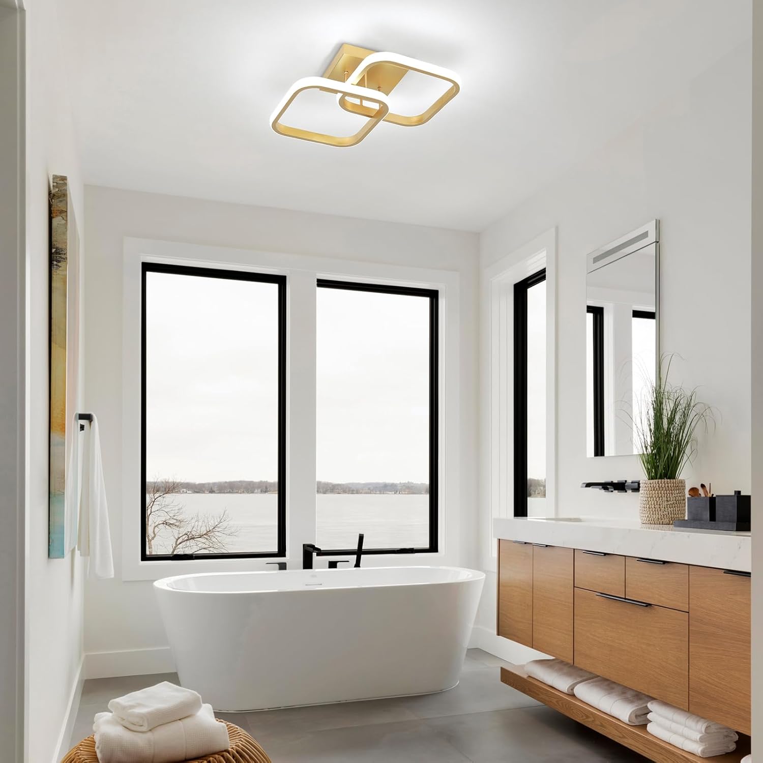Gold Square LED Ceiling Light – 6000K, Modern