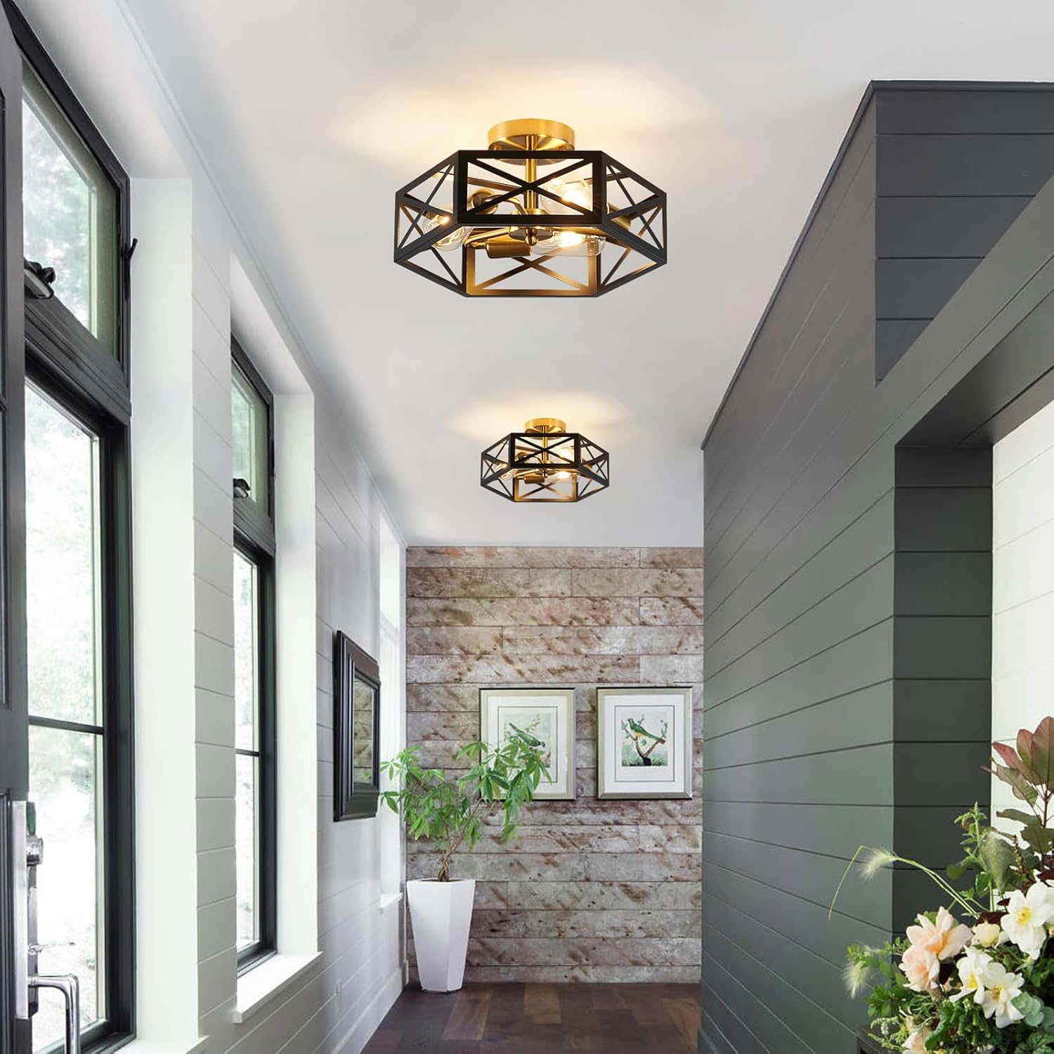 Modern 3-Light Black Gold Ceiling Fixture
