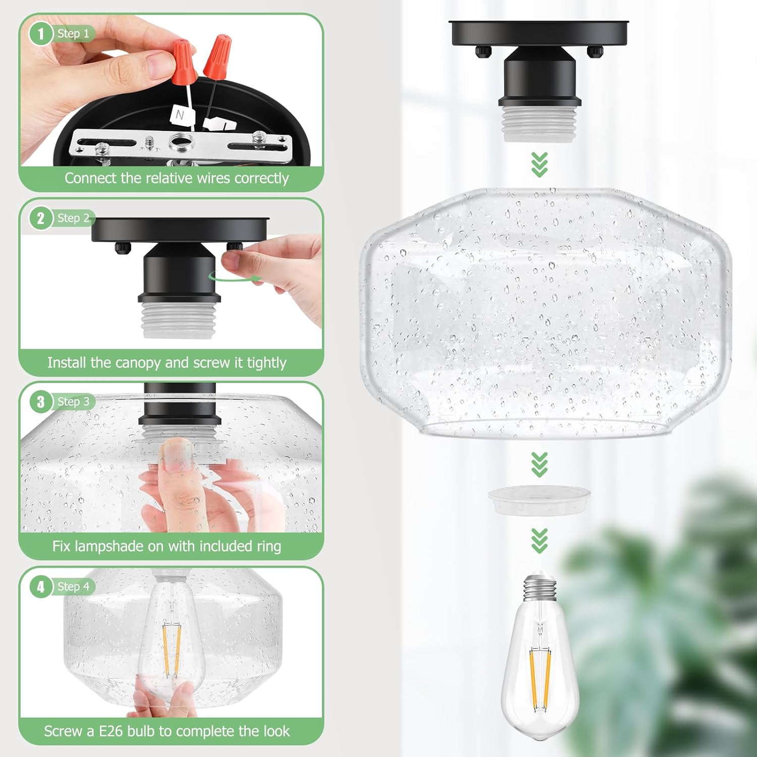 2-Pack Industrial Black Semi Flush Ceiling Lights