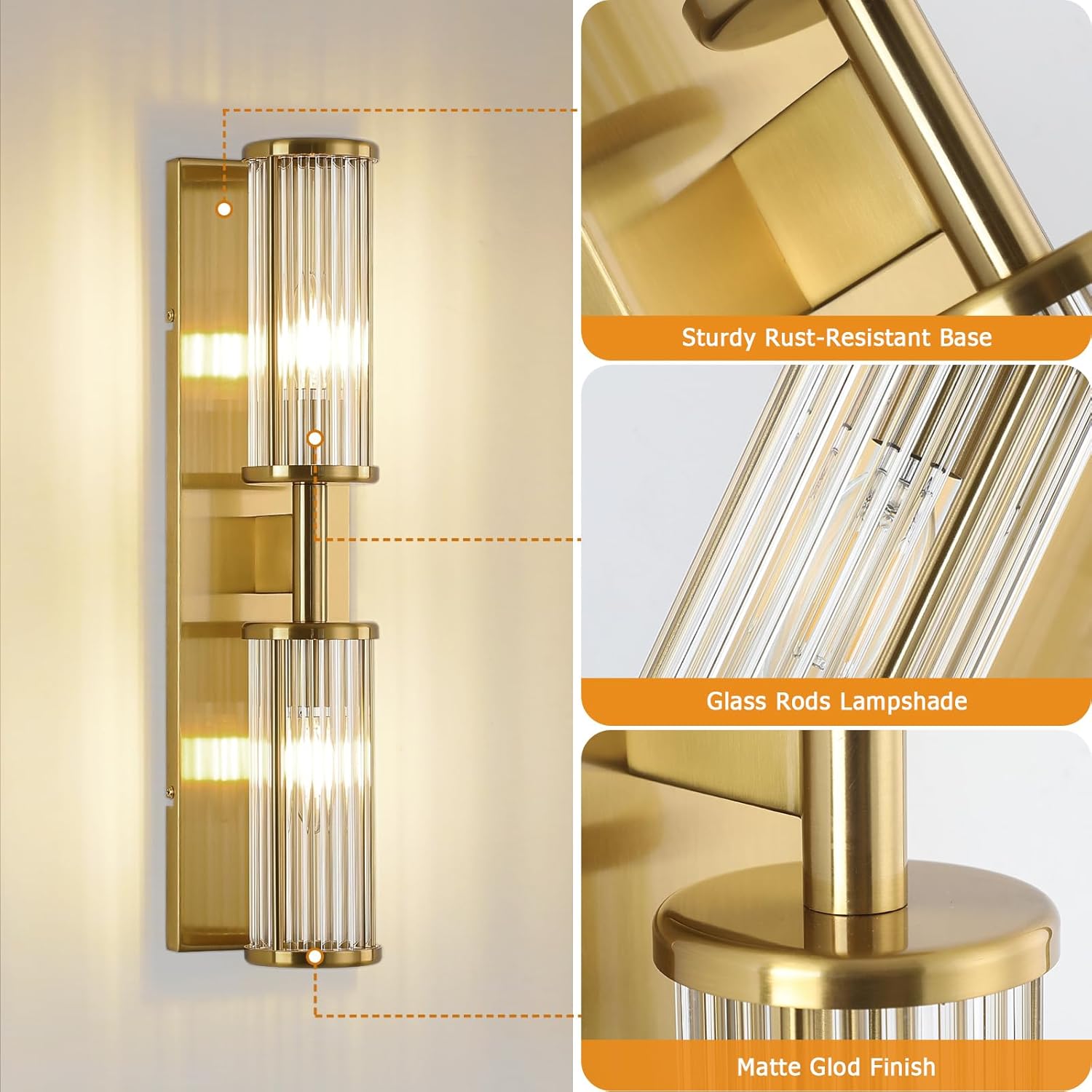 2-Light Brushed Brass Vanity Wall Lamp