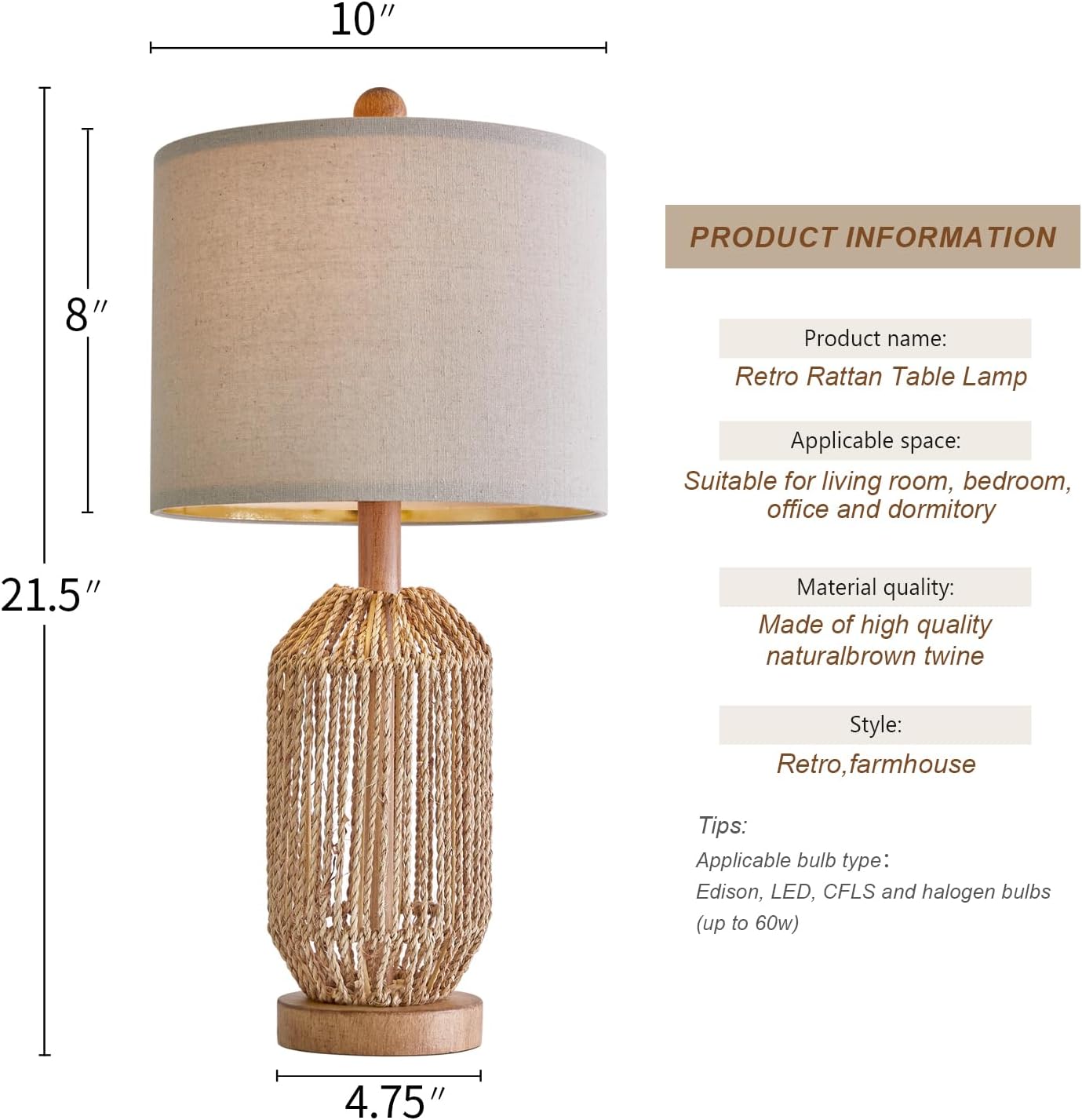 Set of 2 Boho Rattan Table Lamps – 21" Brown