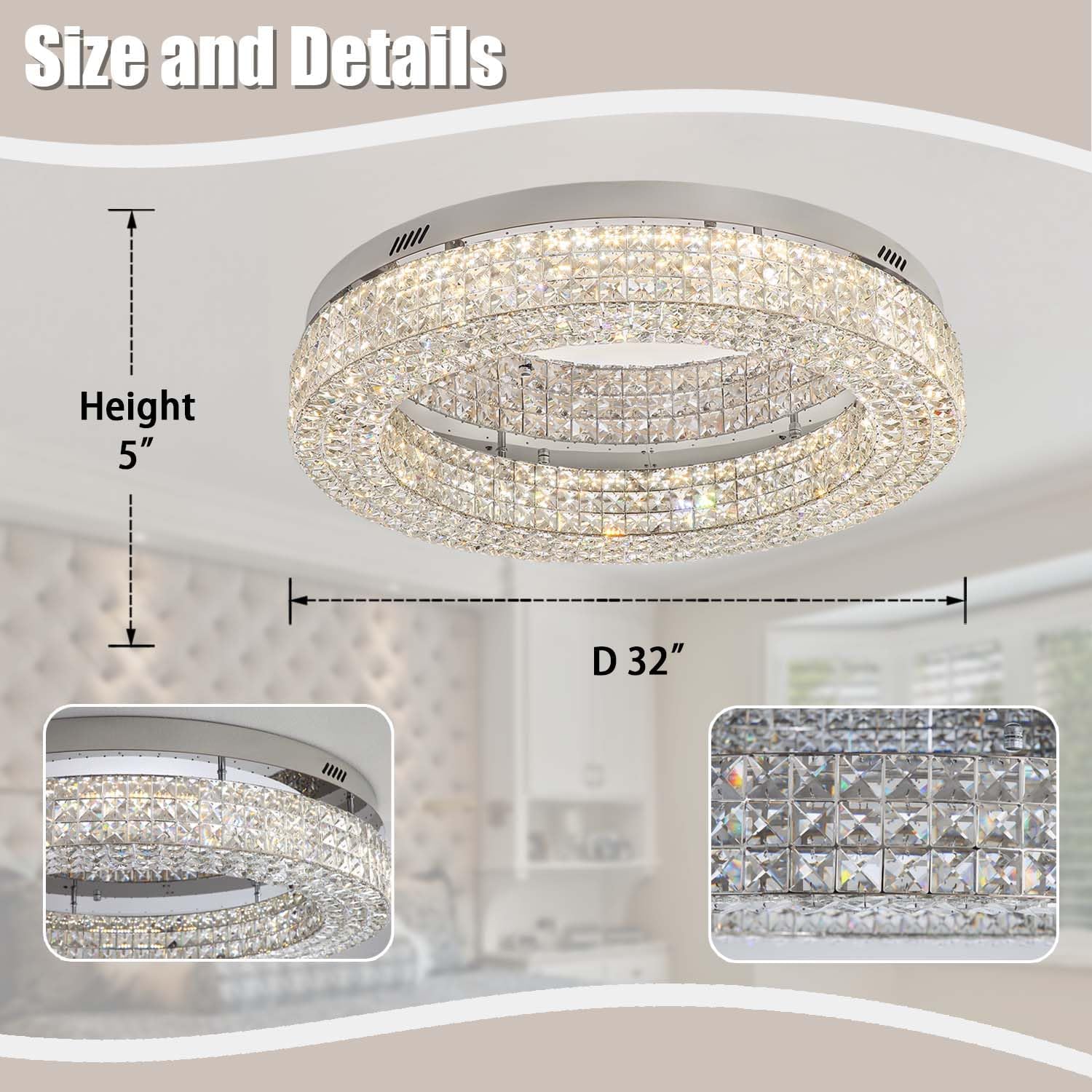 32” Modern Crystal LED Chandelier