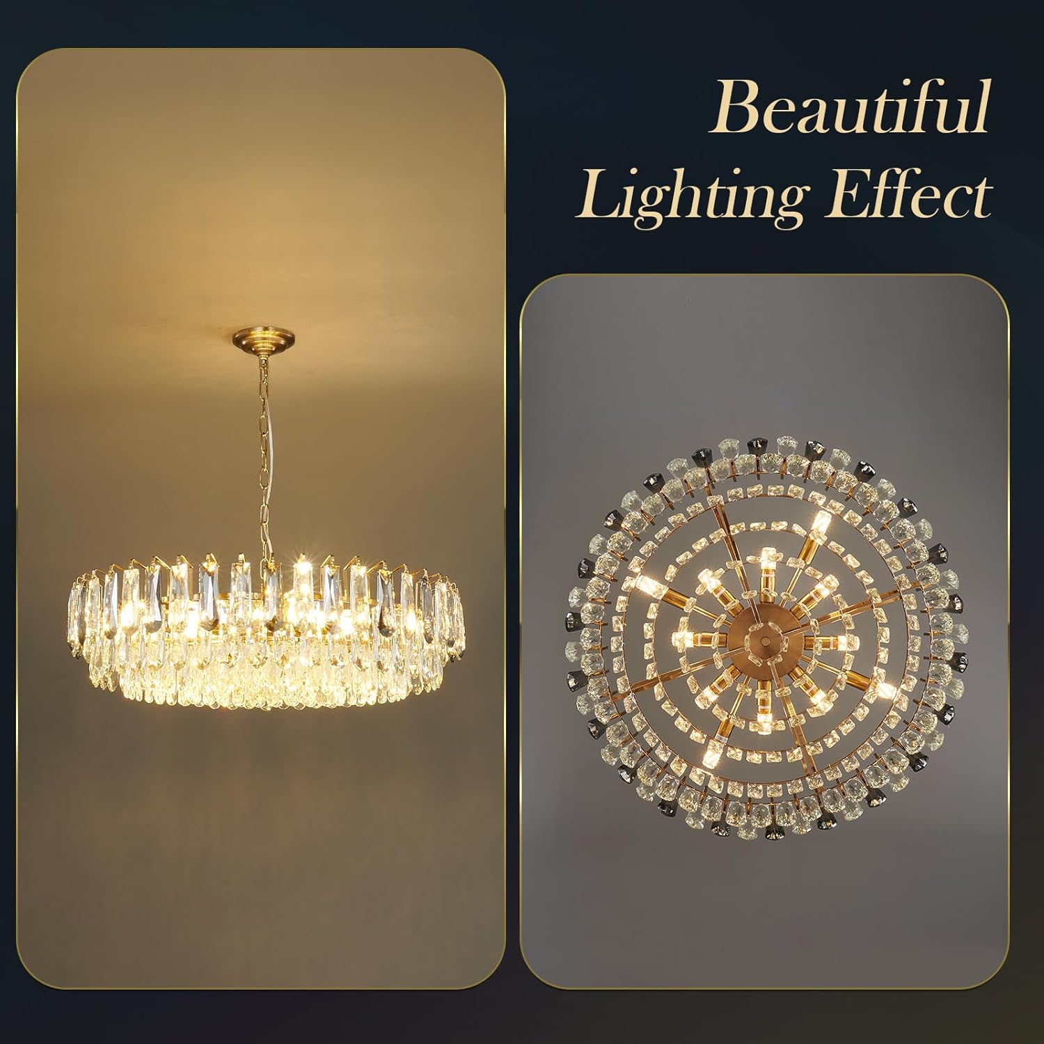 31.5" Gold 3-Tier Crystal Chandelier, 12-Light