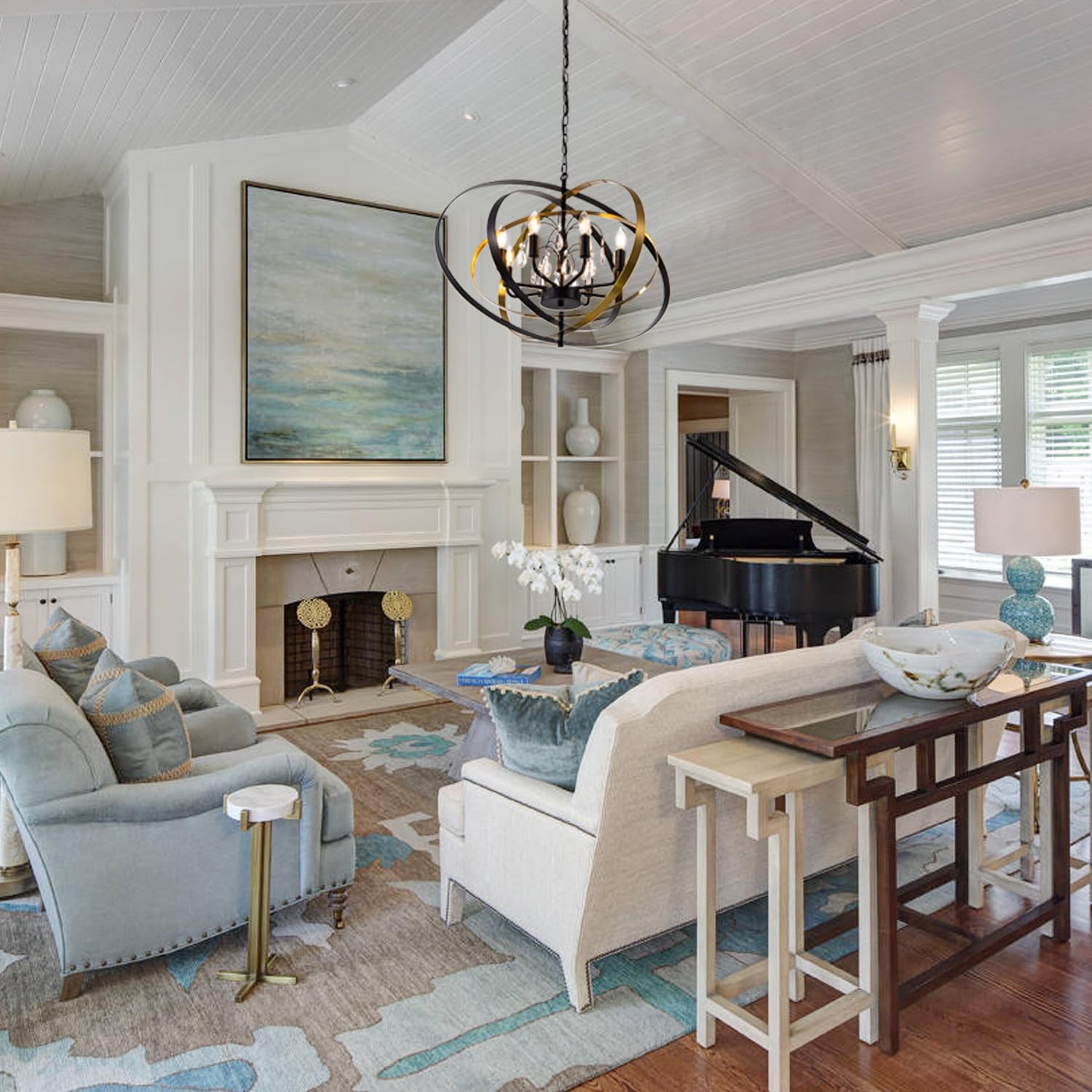 31" Black & Gold Ring Crystal Chandelier – 6-Light Pendant