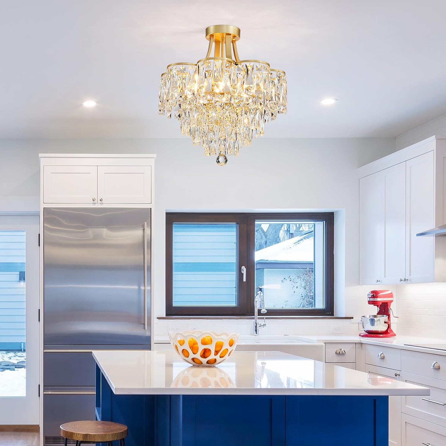 Crystal Chandelier Semi-Flushmount Ceiling Light – Modern Gold Finish
