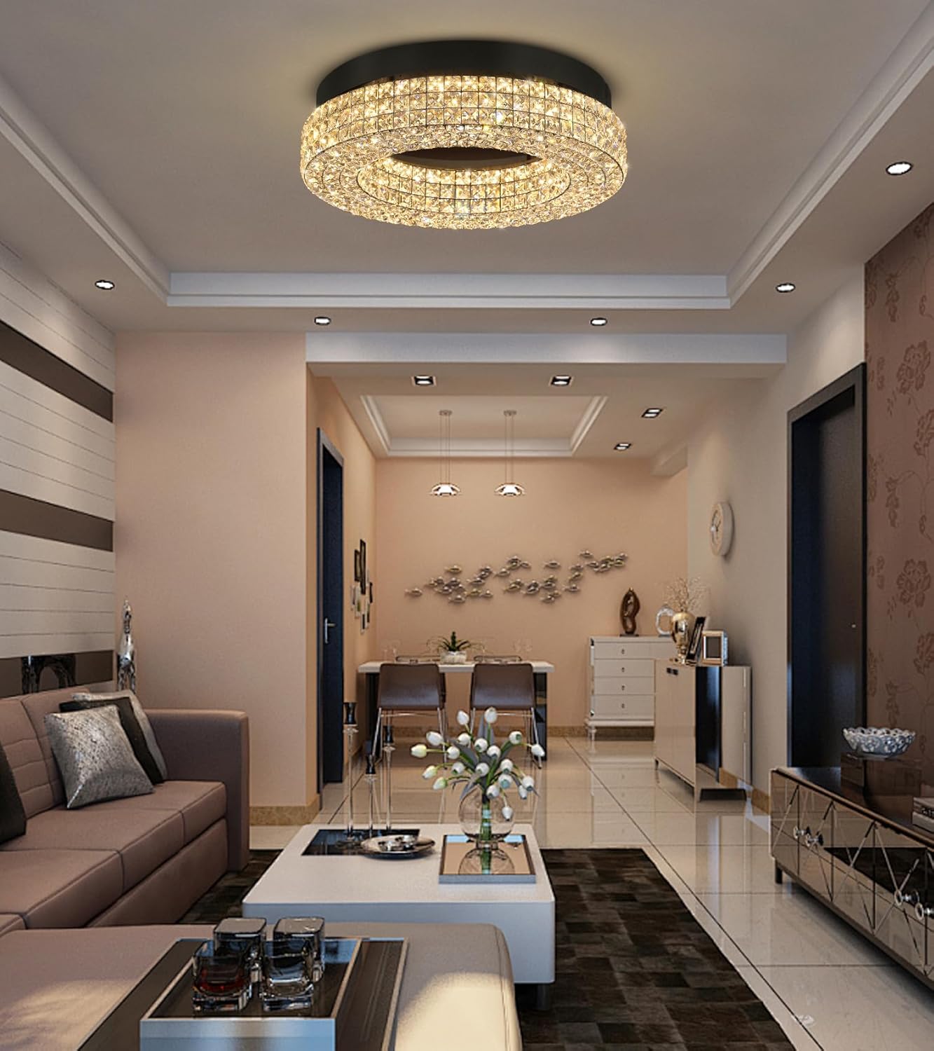 32” Modern Crystal LED Chandelier