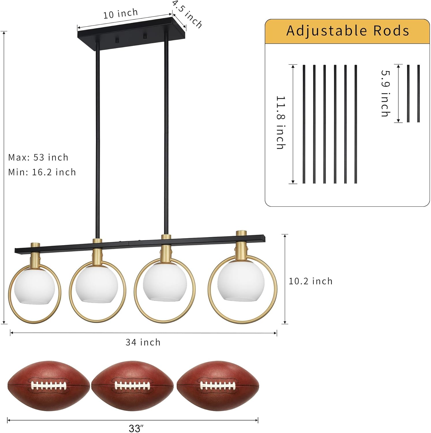 Gold Black 4-Light Kitchen Island Chandelier