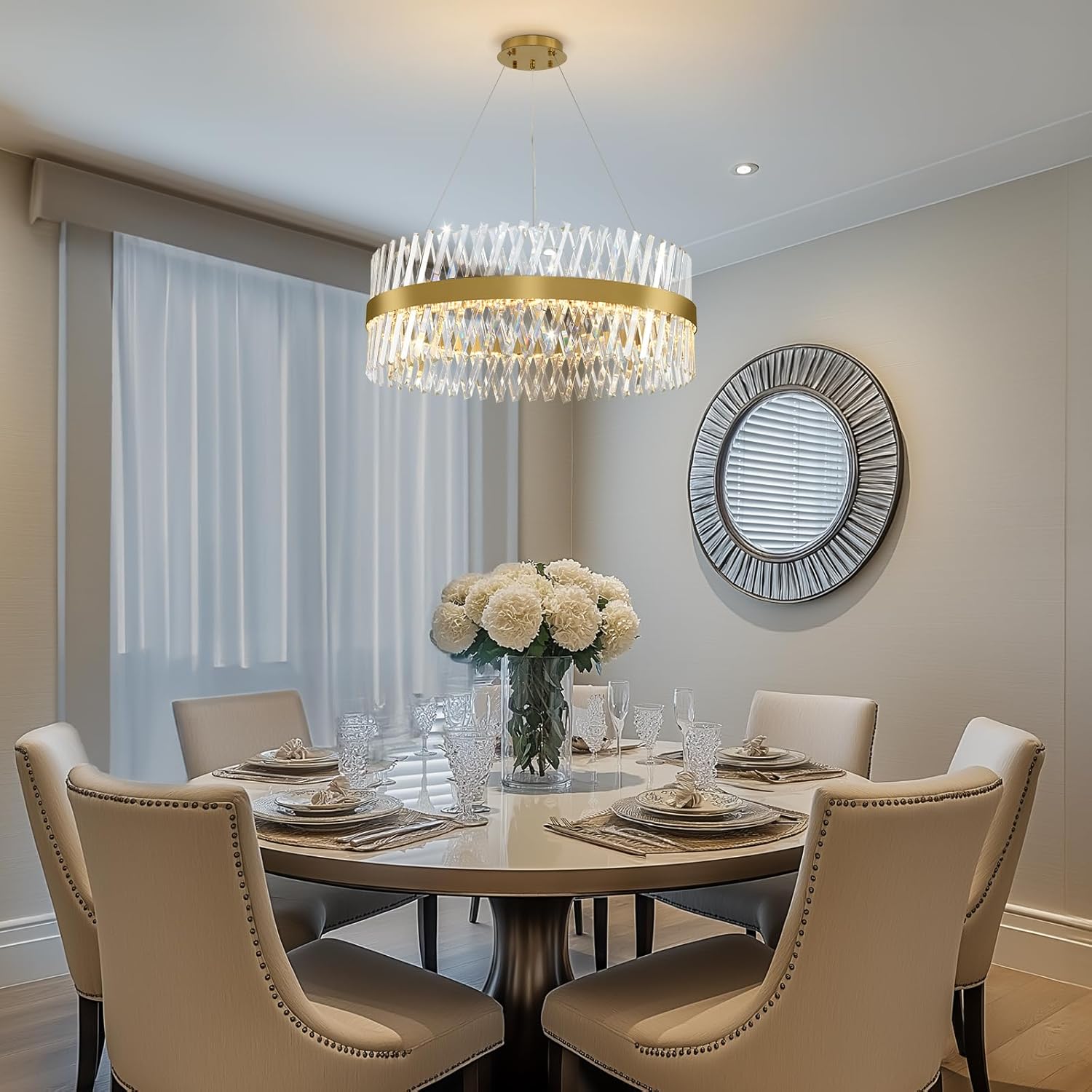 32" Modern Gold Crystal Chandelier – Luxury Round Pendant