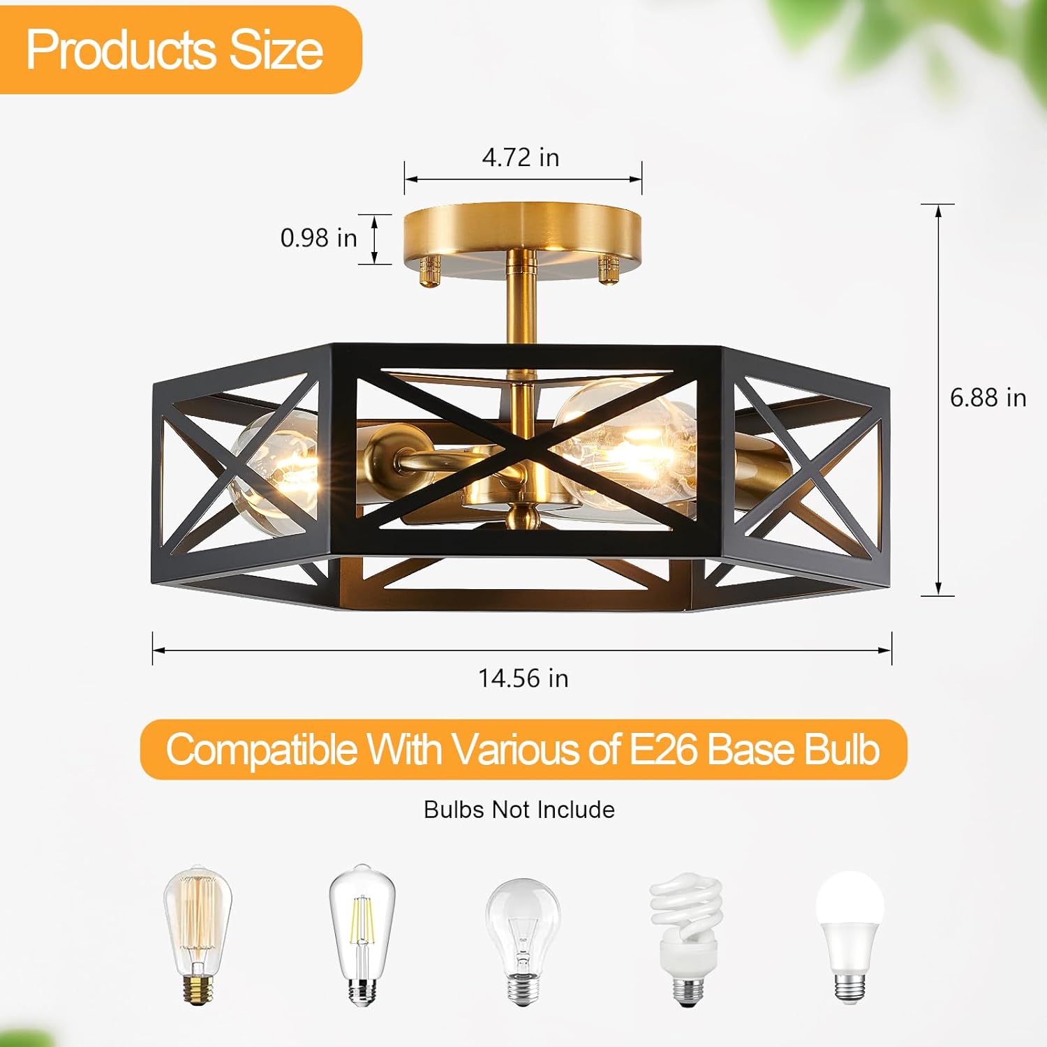 Modern 3-Light Black Gold Ceiling Fixture