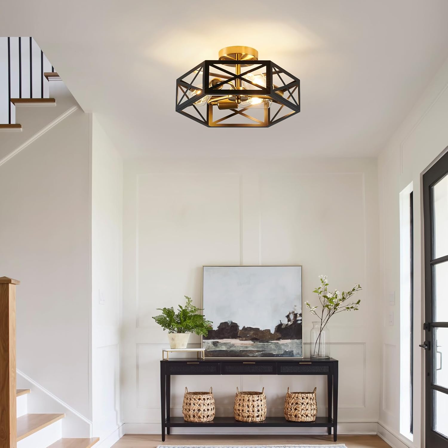 Modern 3-Light Black Gold Ceiling Fixture