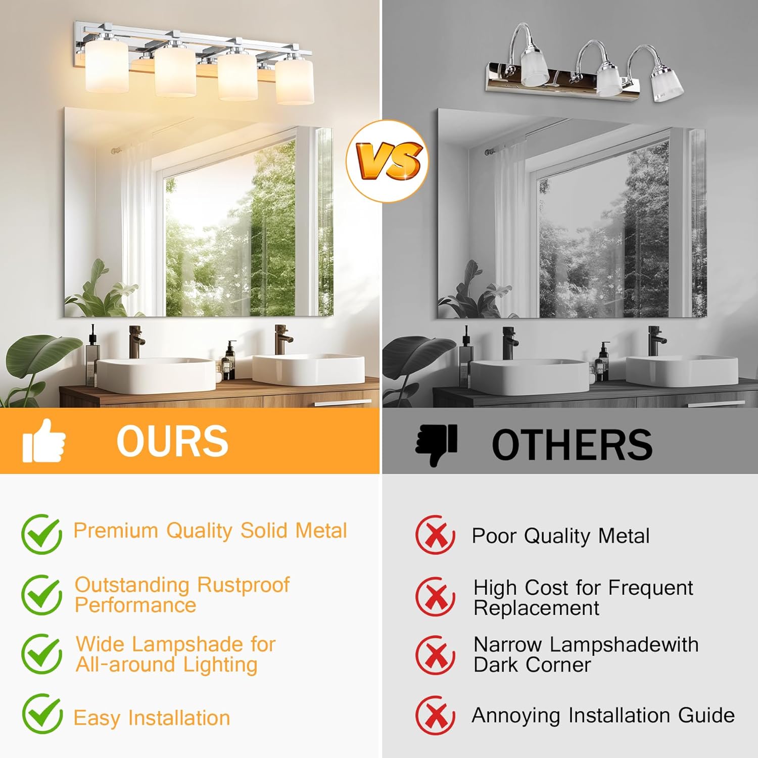 4-Light Chrome Vanity Light with Glass Shades