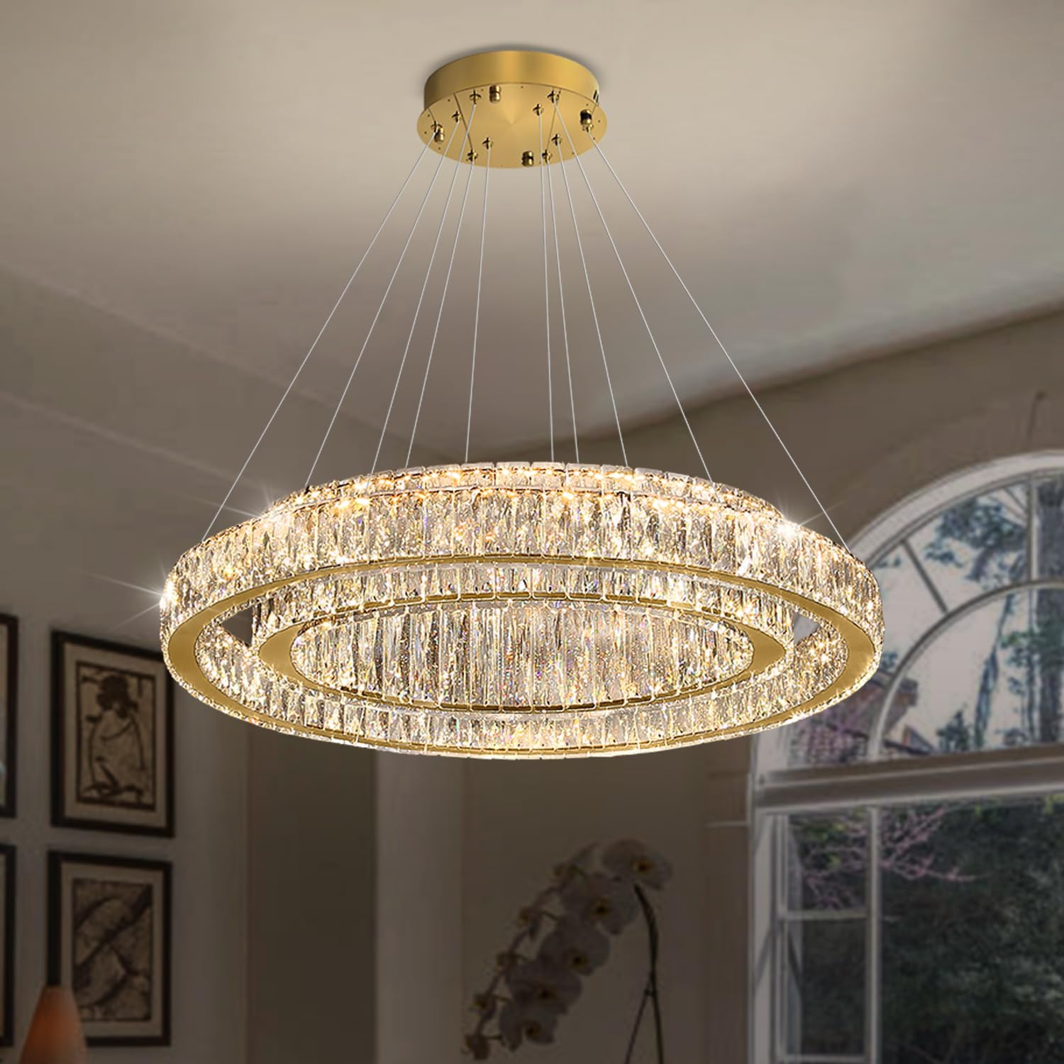 D32"+D20" Modern 2-Ring Crystal LED Chandelier