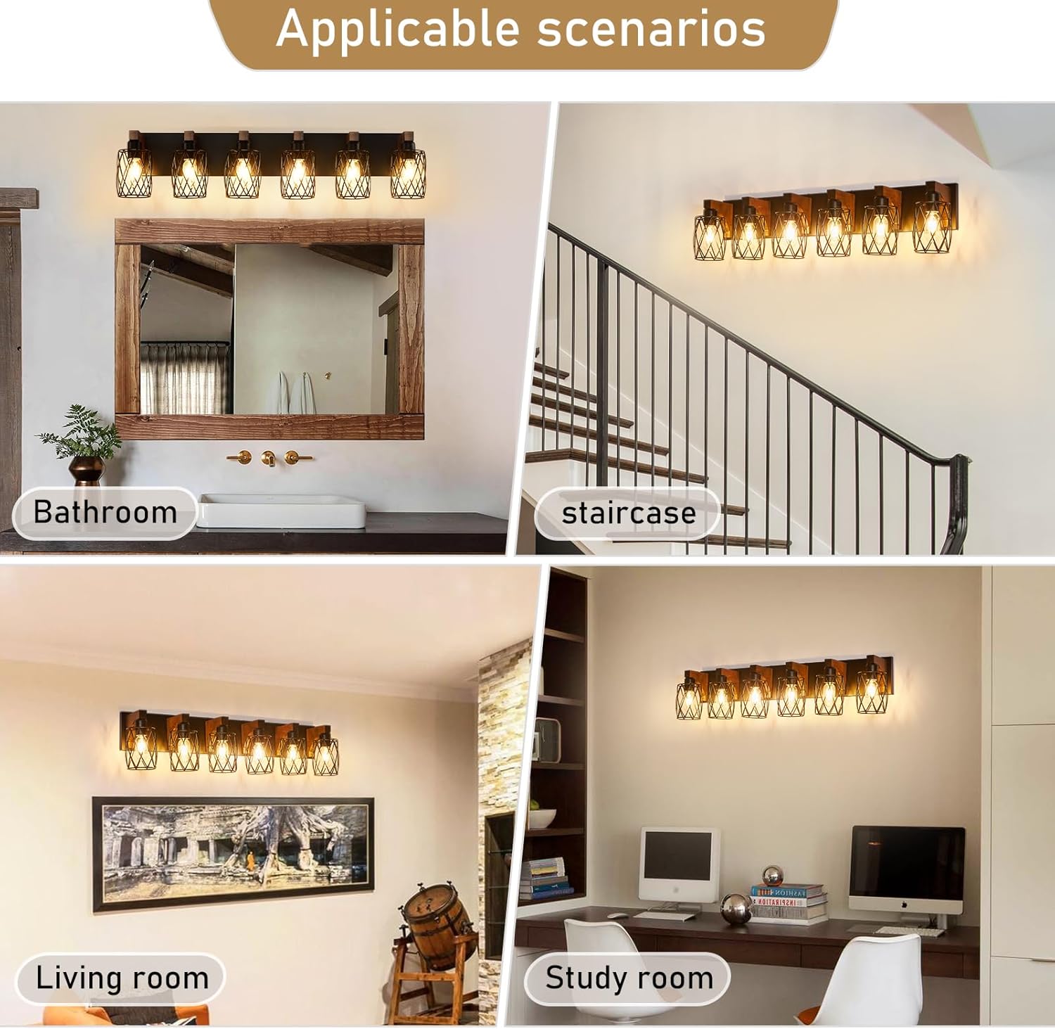 6-Light Farmhouse Vanity Light – Black Cage