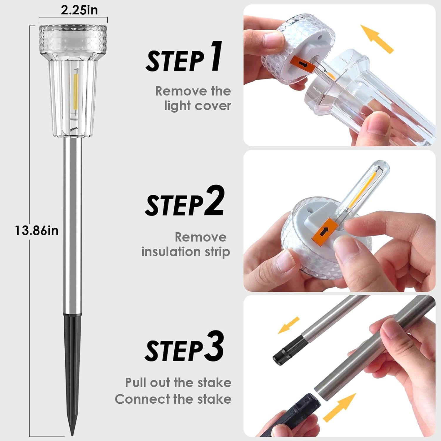 8-Pack Stainless Steel Solar Pathway Lights