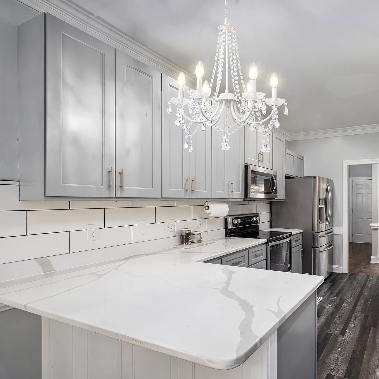 White Crystal Chandelier – 6-Light Elegant