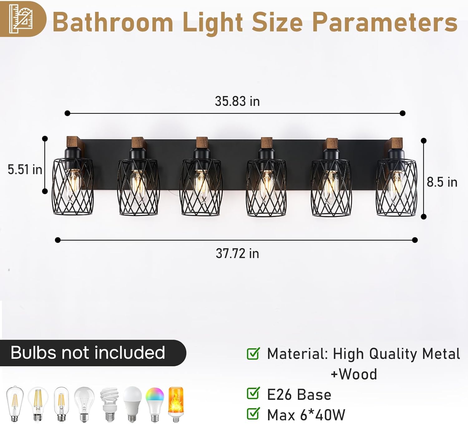 6-Light Farmhouse Vanity Light – Black Cage