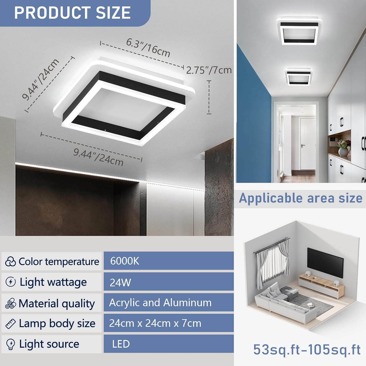 Square Modern LED Ceiling Light Fixture