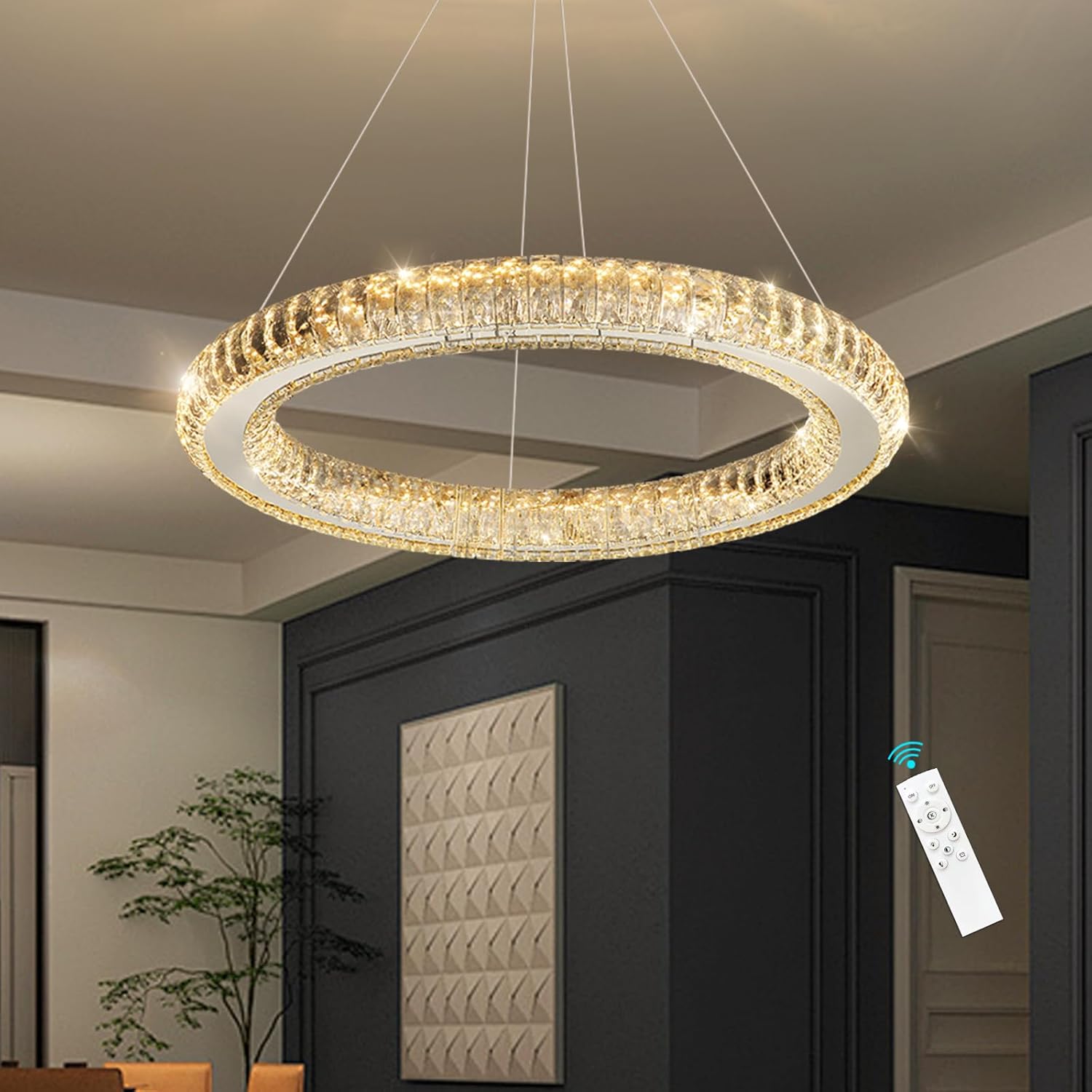 Modern 3-Ring Crystal LED Chandelier