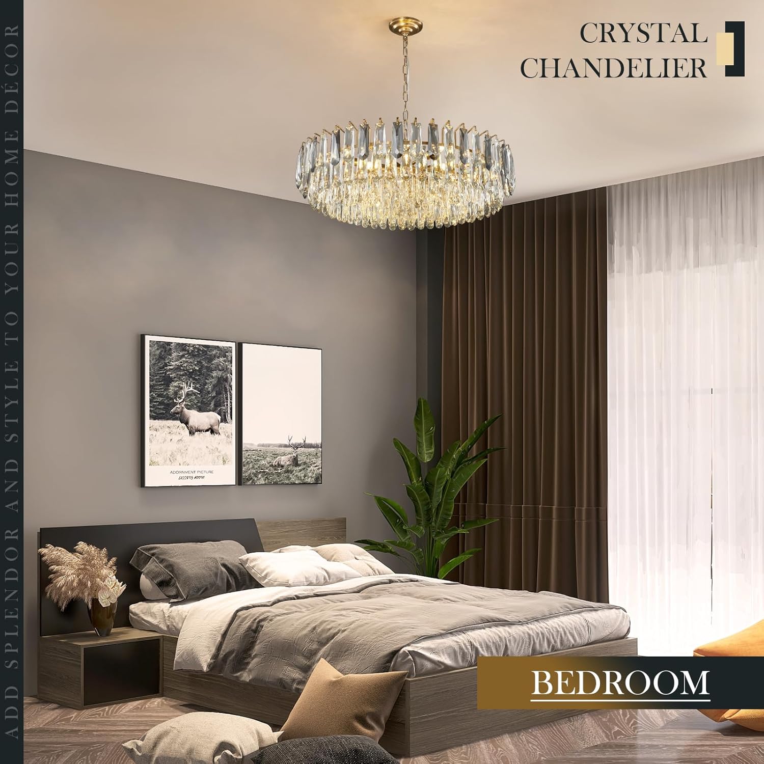 31.5" Gold 3-Tier Crystal Chandelier, 12-Light
