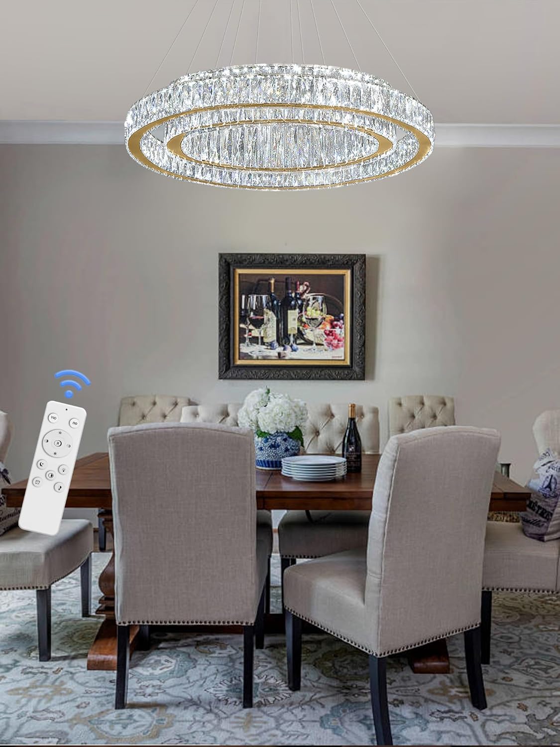 D32"+D20" Modern 2-Ring Crystal LED Chandelier