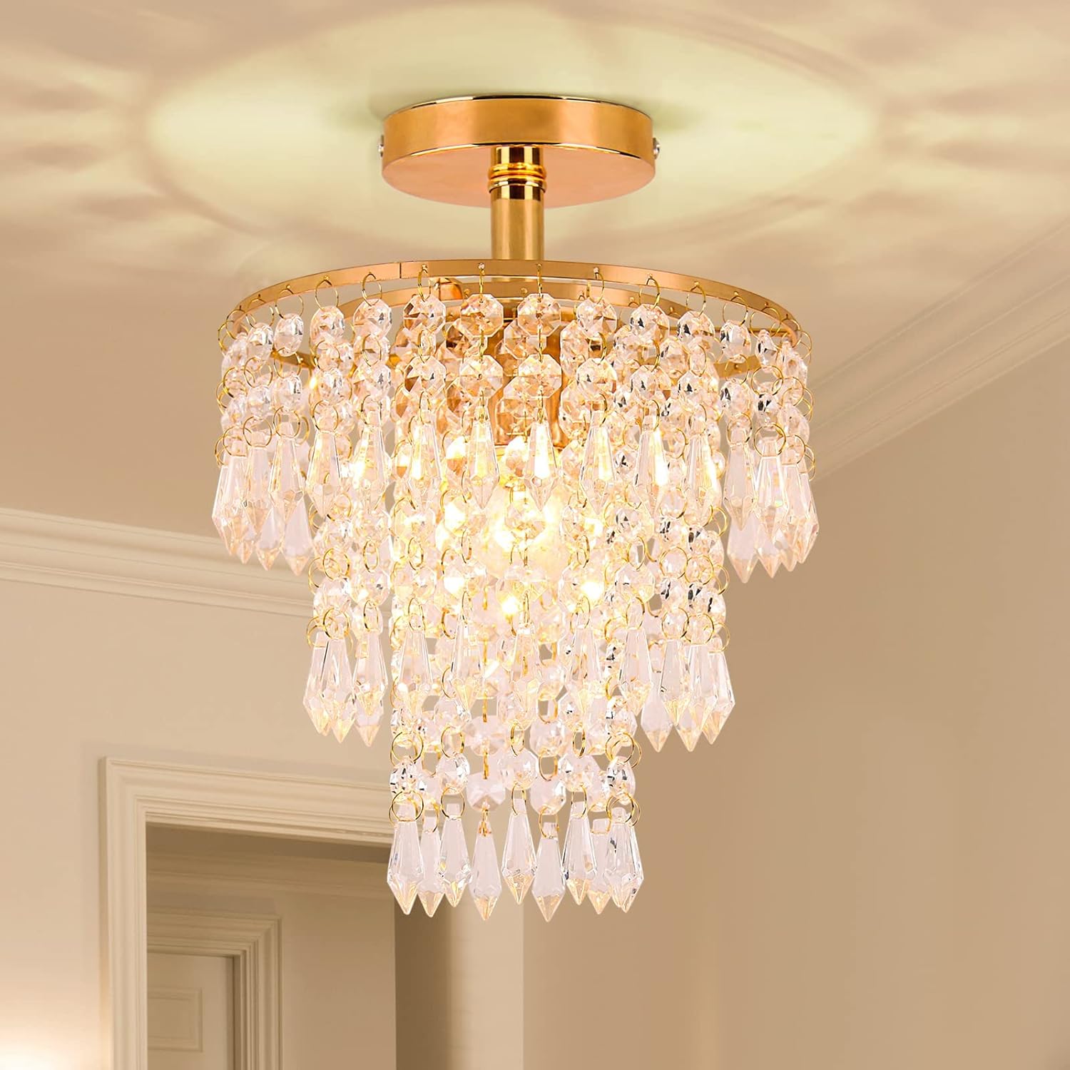 Mini Gold Crystal Flush Mount – 3-Tier