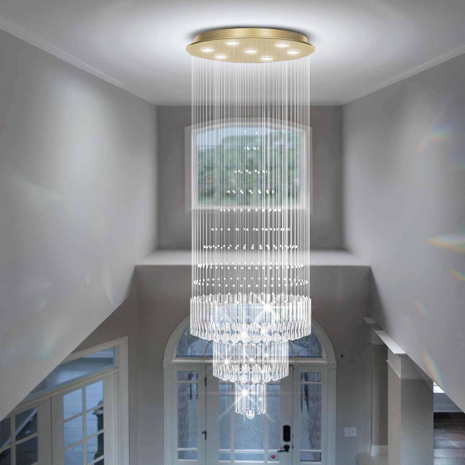 D24"×H86" Modern Raindrop Crystal Foyer Chandelier