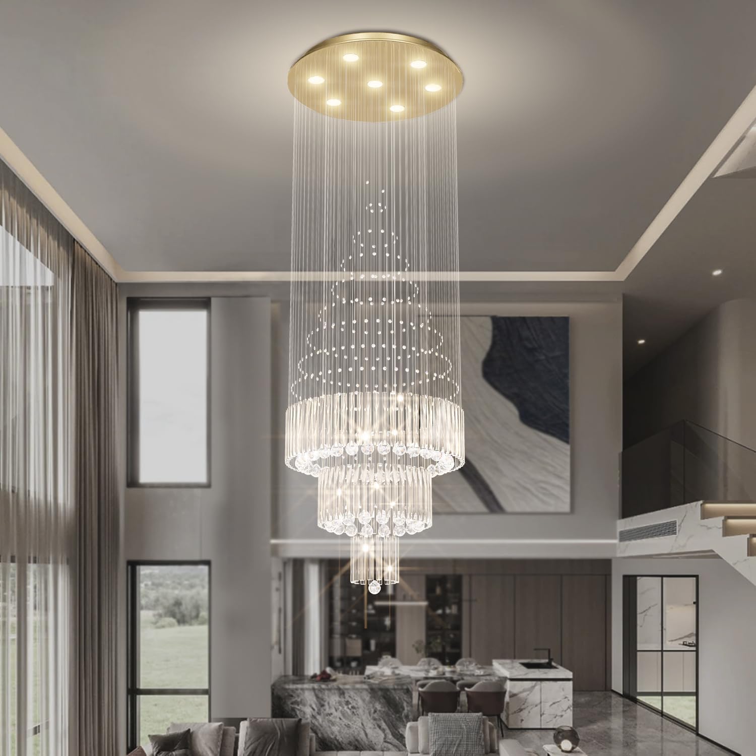 D24"×H86" Modern Raindrop Crystal Foyer Chandelier