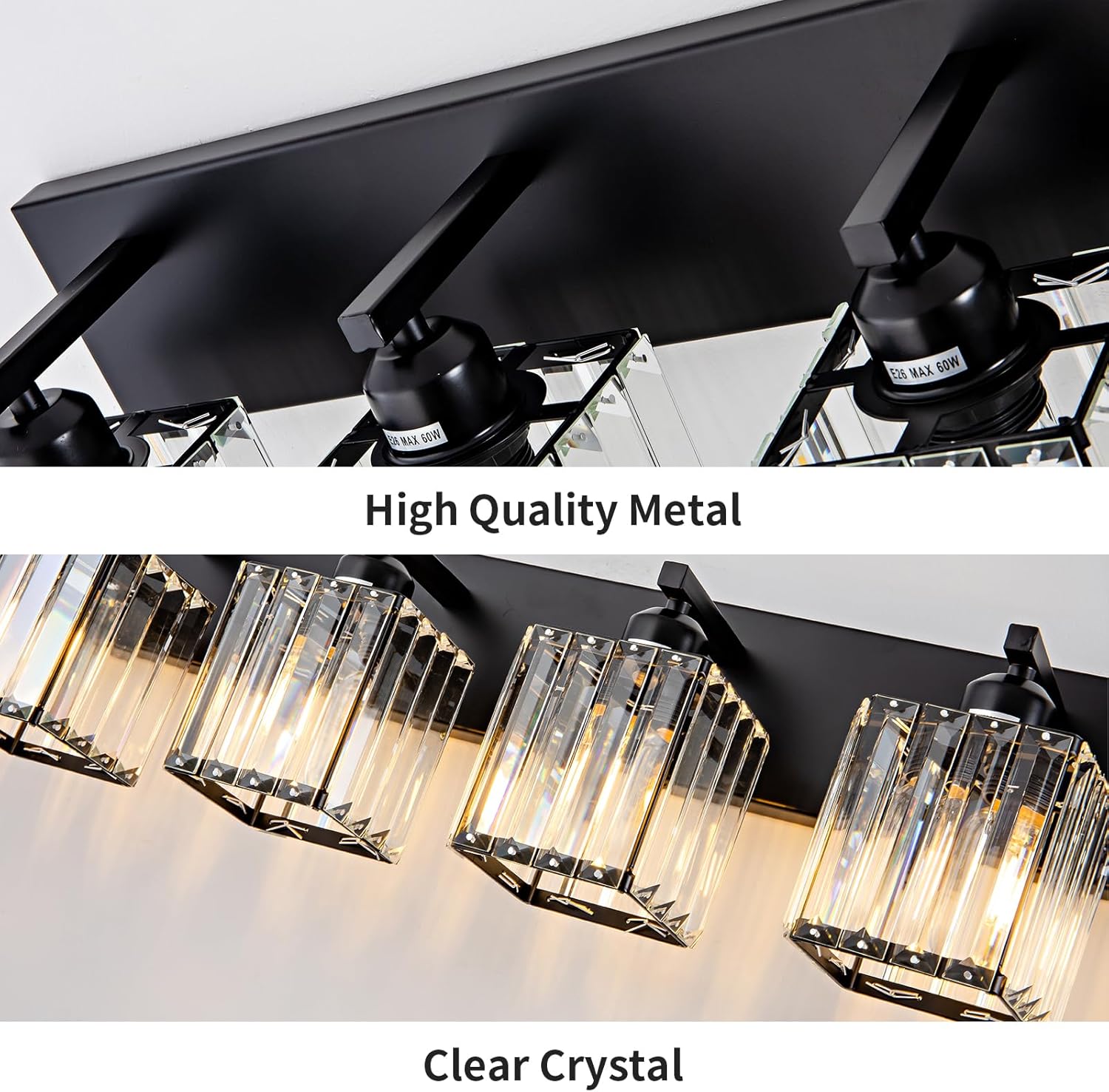 6-Light Black Crystal Vanity Light – Modern