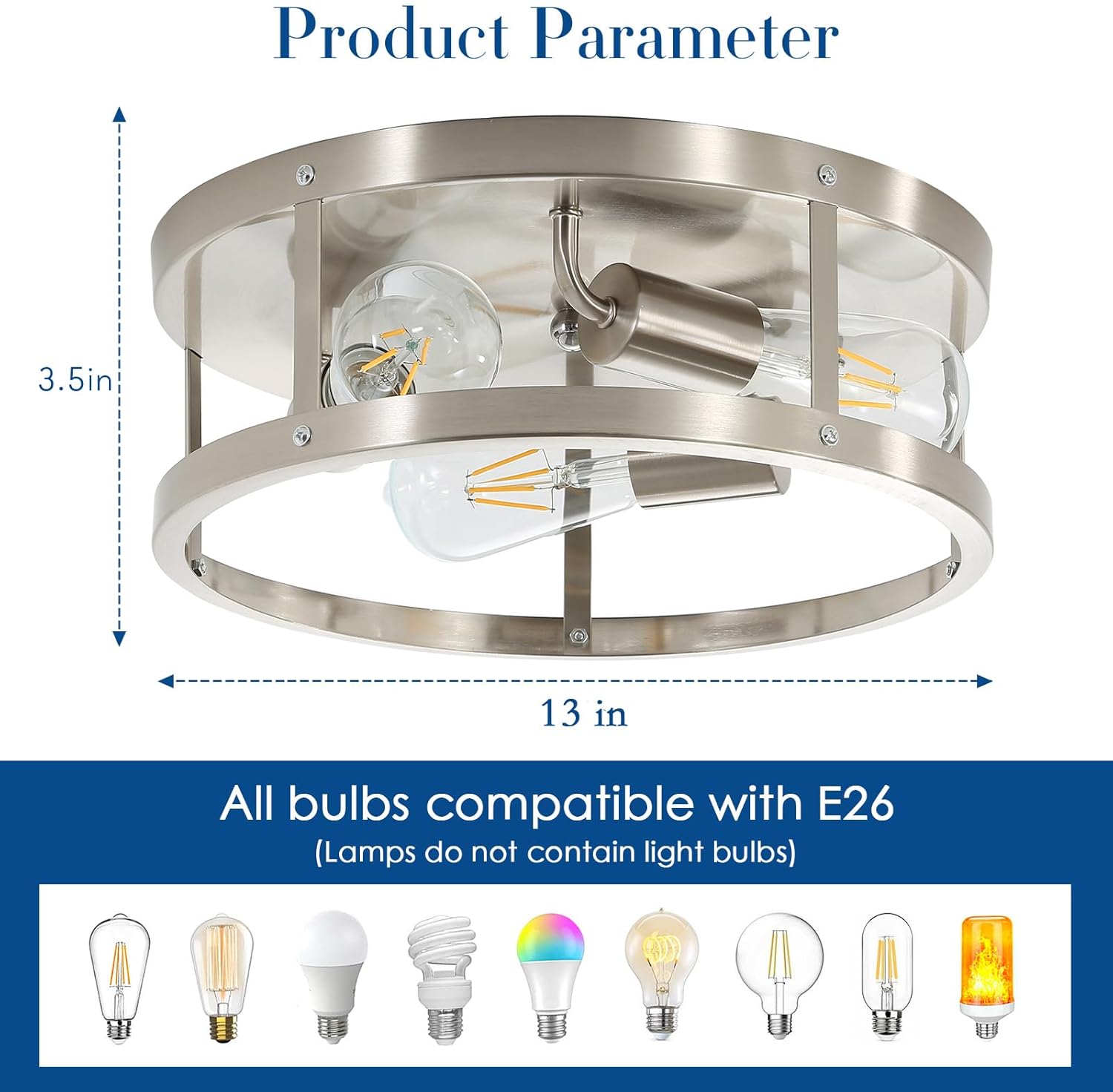 Brushed Nickel 3-Light Flush Mount Ceiling Light