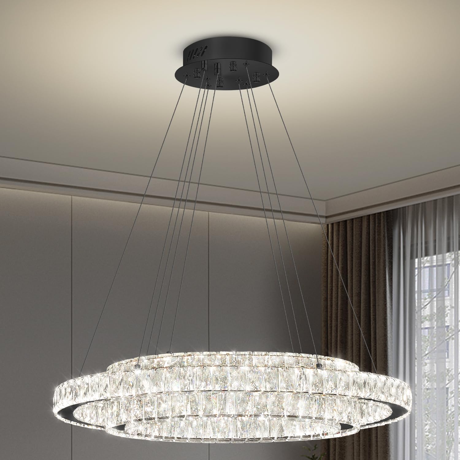 D32"+D20" Modern 2-Ring Crystal LED Chandelier