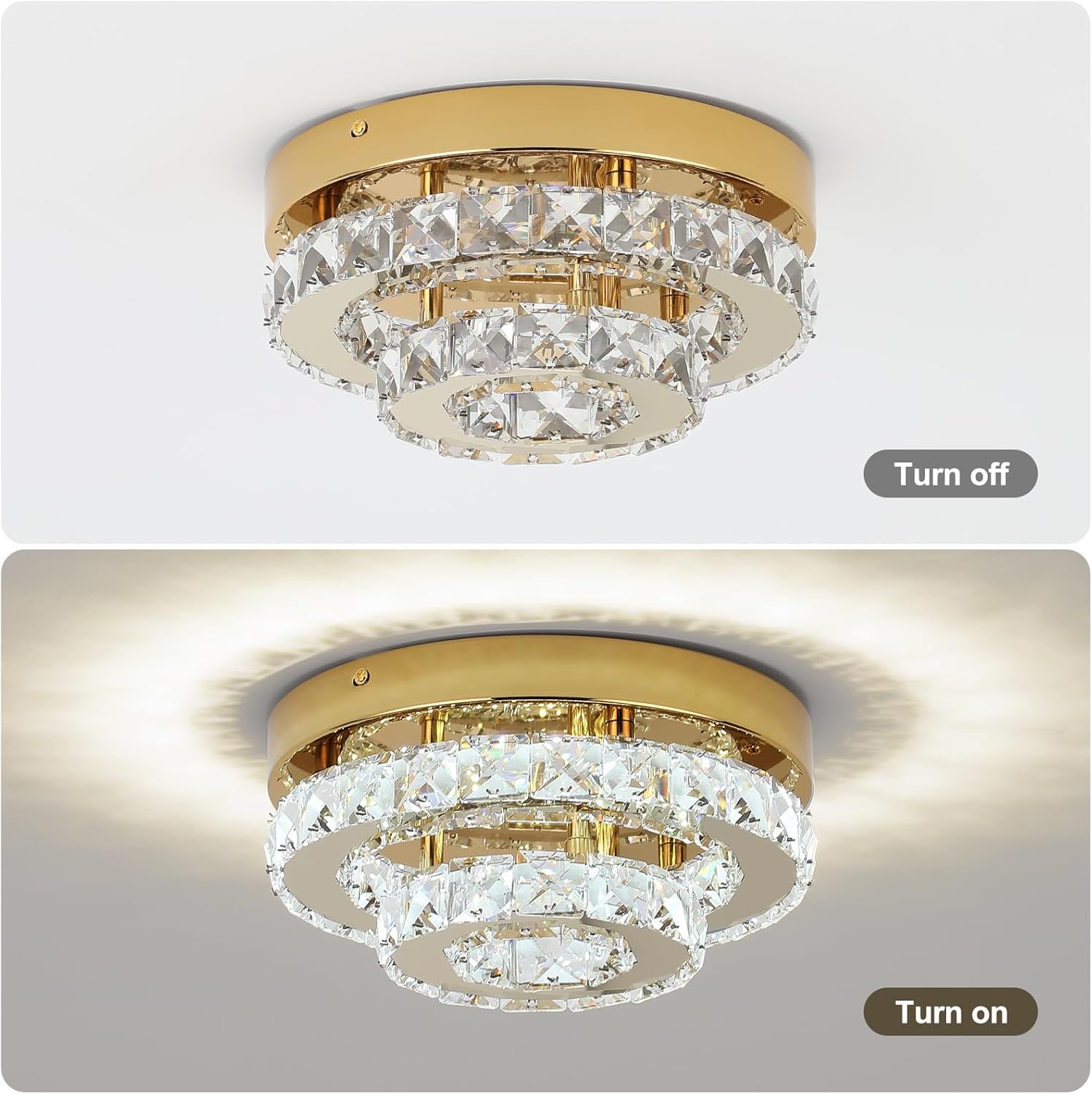 Gold Crystal Chandelier Flush Mount Ceiling Light – 9.8" LED Surface Mount