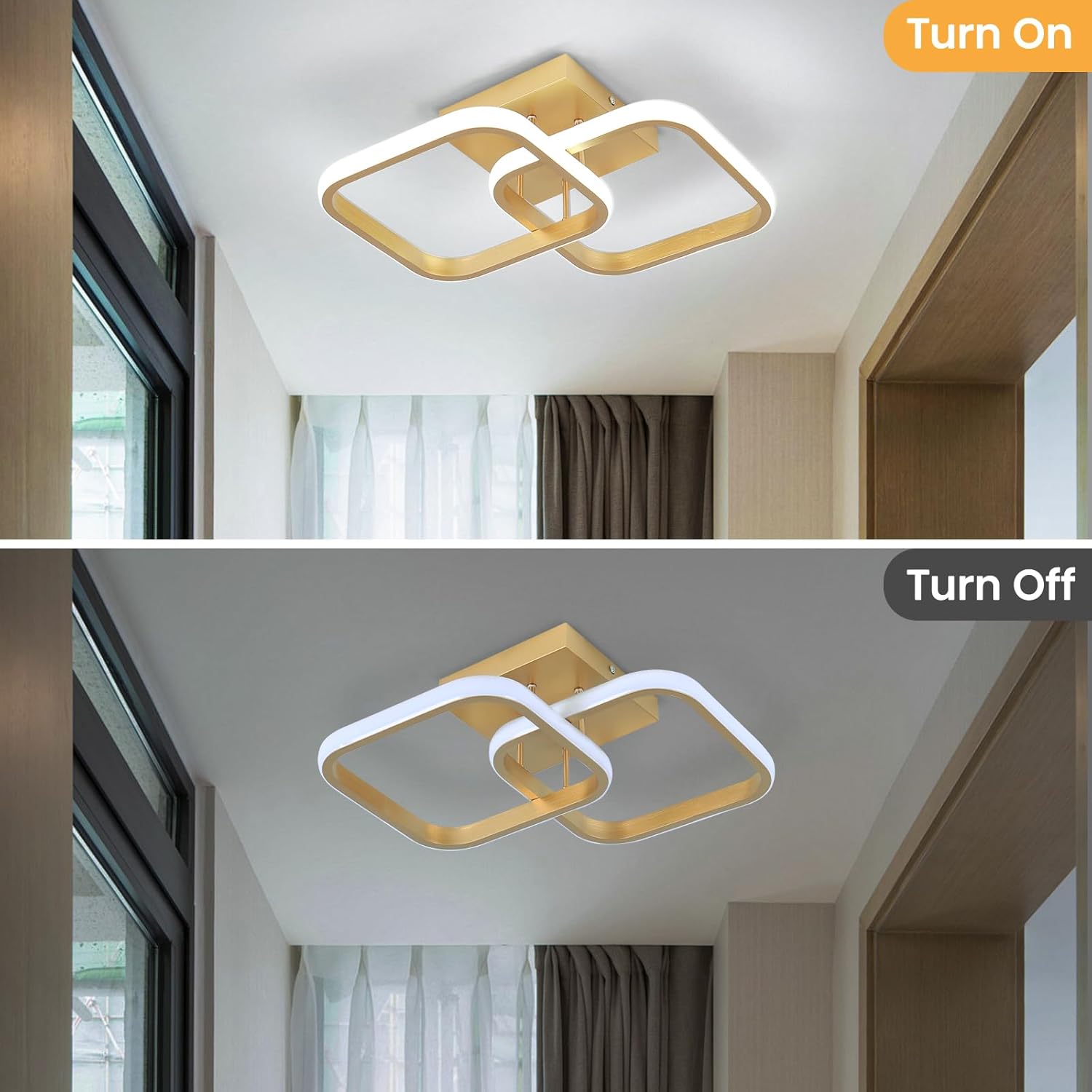 Gold Square LED Ceiling Light – 6000K, Modern