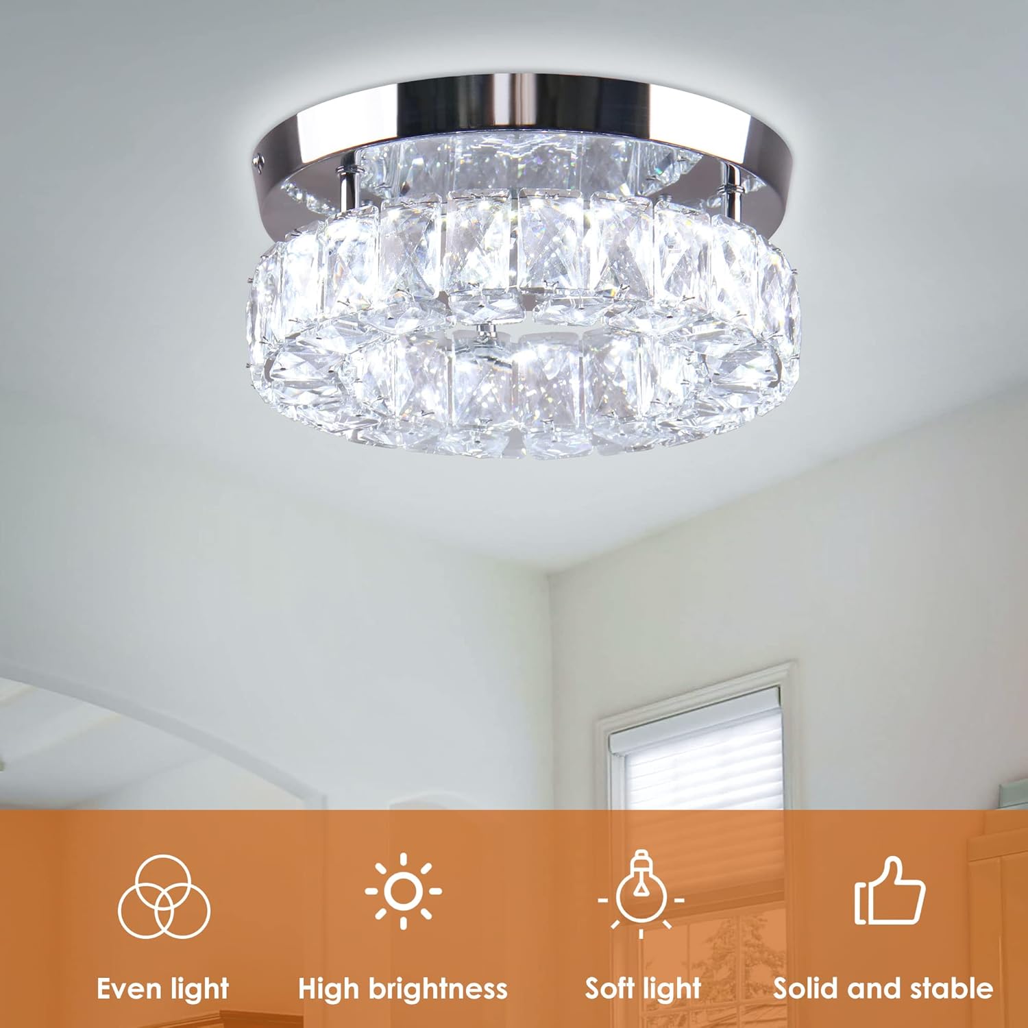 9.8" LED Crystal Ceiling Light – 6000K, 15W